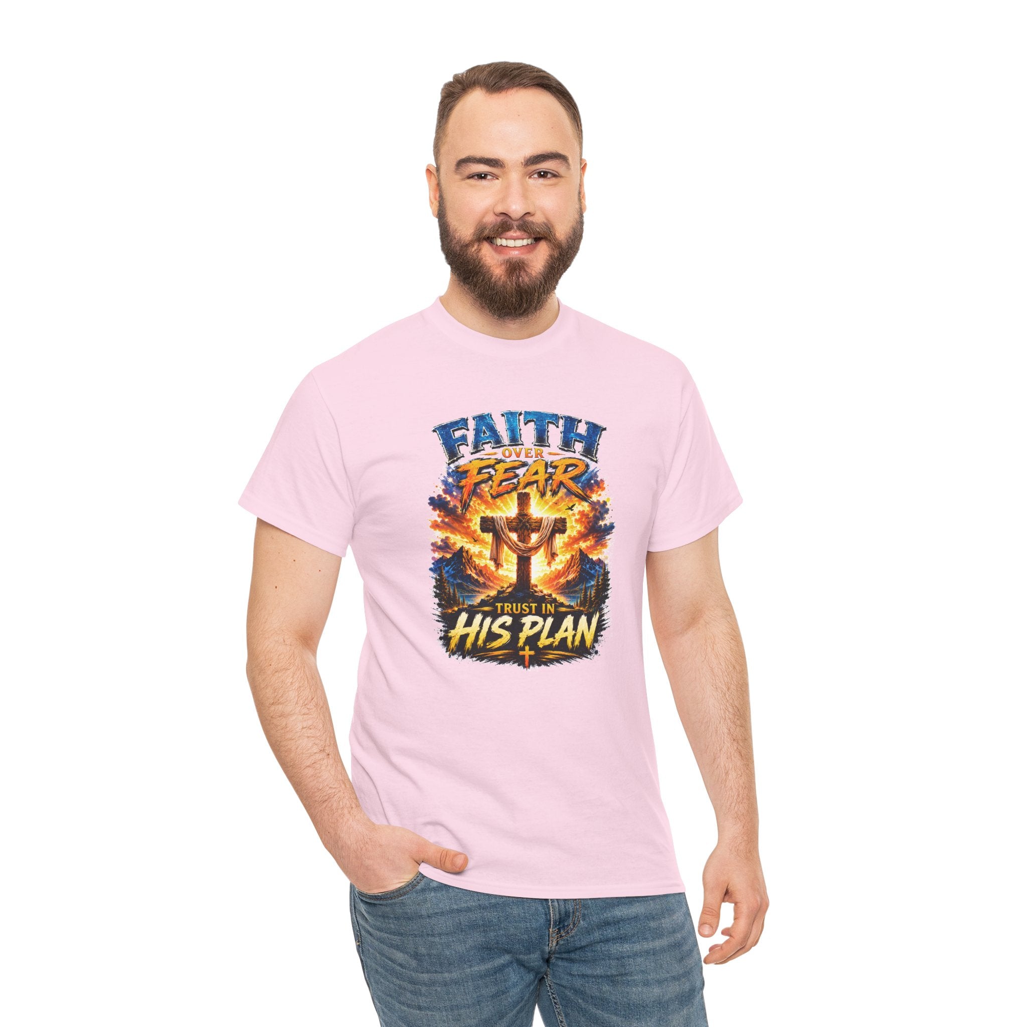 Faith Over Fear Christian T-Shirt | Trust in His Plan Cross Graphic Tee | Religious Unisex Shirt | Christian Gift