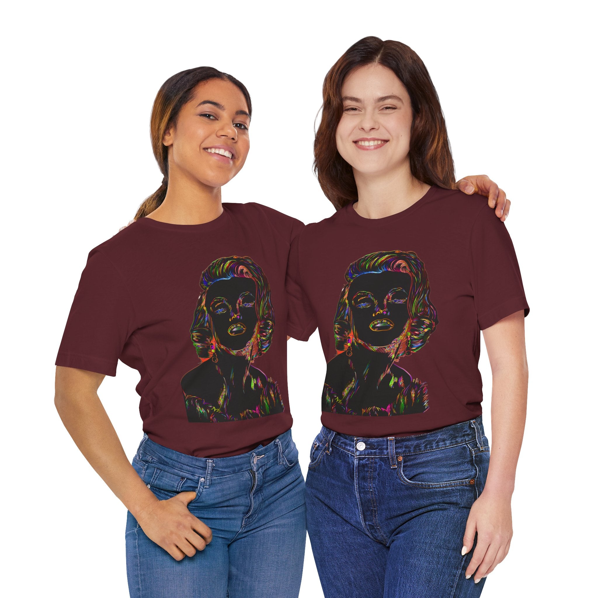 Neon Pop Art Portrait T-Shirt – Retro Rainbow Graphic Tee