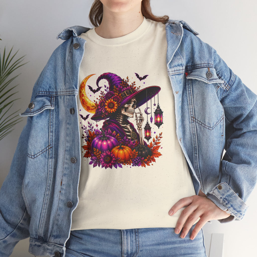 Halloween Witch Skeleton T-Shirt, Spooky Pumpkin Moon Tee, Gothic Fall Graphic Shirt, Halloween Gift for Her
