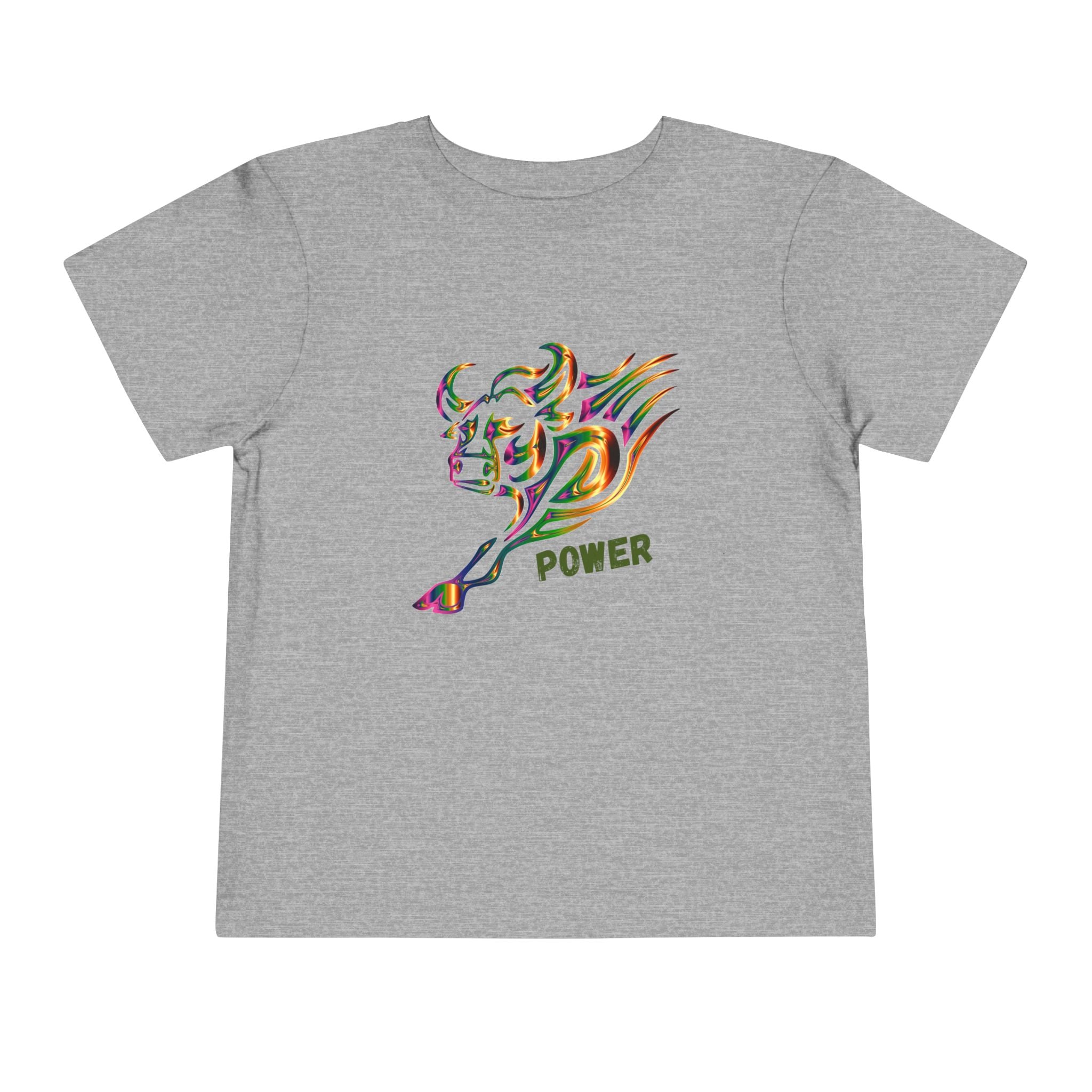 Toddler Tee — Colorful Charging Bull "Power" Graphic