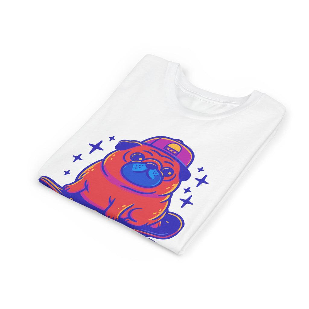Cute Skateboarding Pug Kids T-Shirt | Funny Dog Graphic Tee for Boys & Girls | Youth Streetwear Shirt