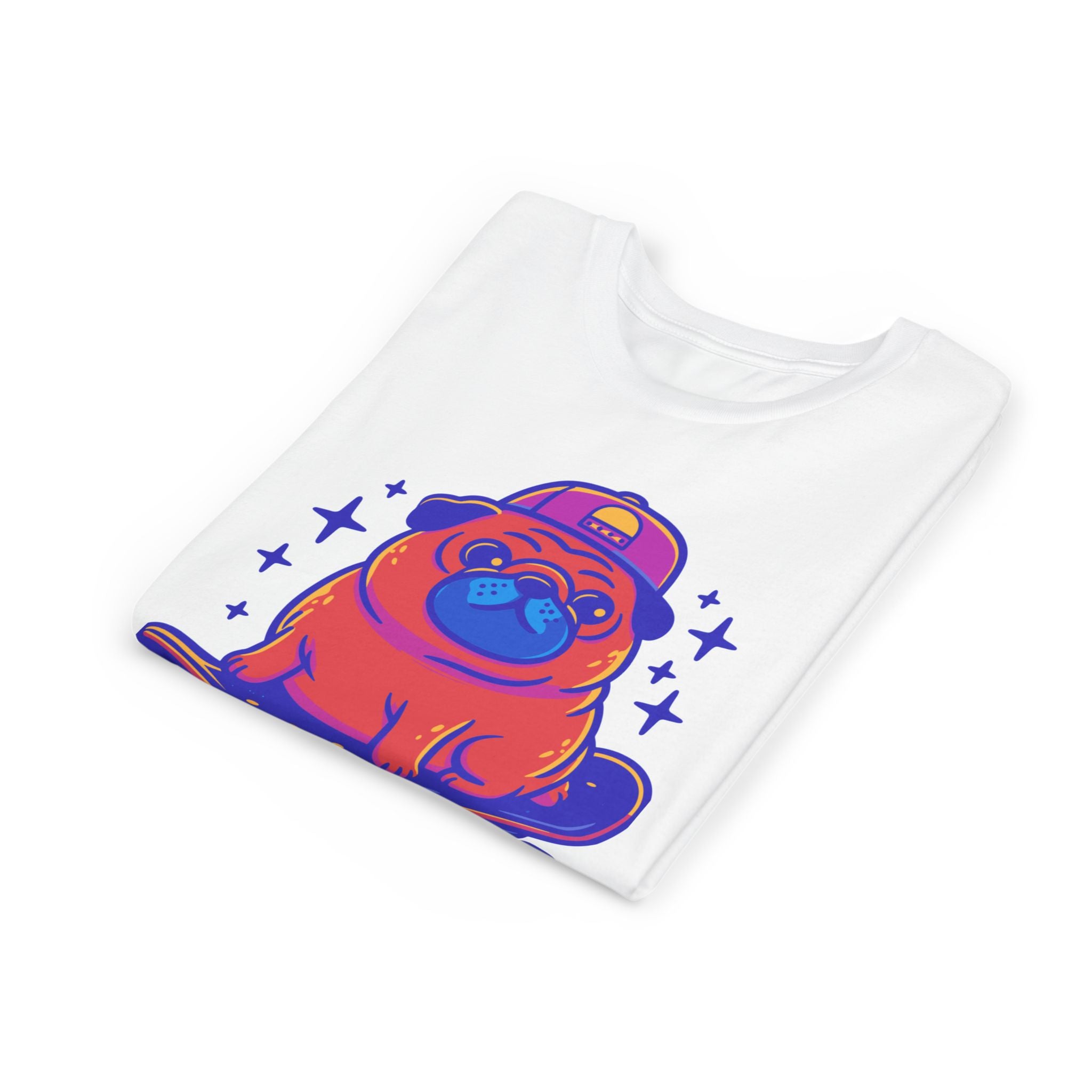 Cute Skateboarding Pug Kids T-Shirt | Funny Dog Graphic Tee for Boys & Girls | Youth Streetwear Shirt
