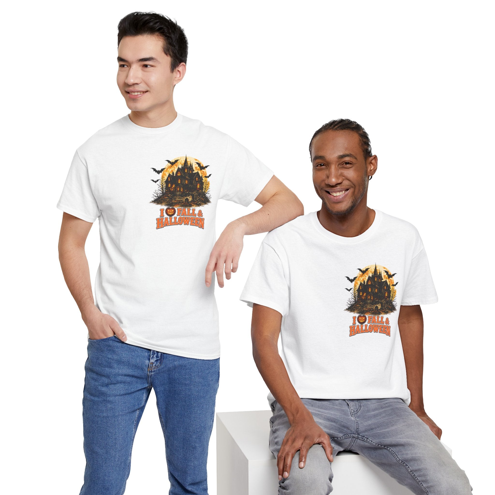 Halloween Fall Graphic Tee — "I  Fall & Halloween" Vintage Pumpkin & Spooky Characters Shirt