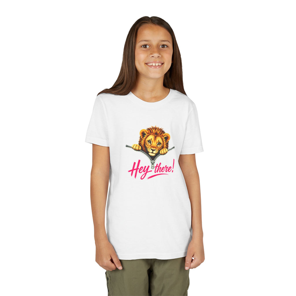 Cute Lion Youth T-Shirt, Hey There Graphic Tee for Kids, Funny Animal Shirt, Trendy Kids Tee, Lion Lover Gift, Unisex Youth Shirt