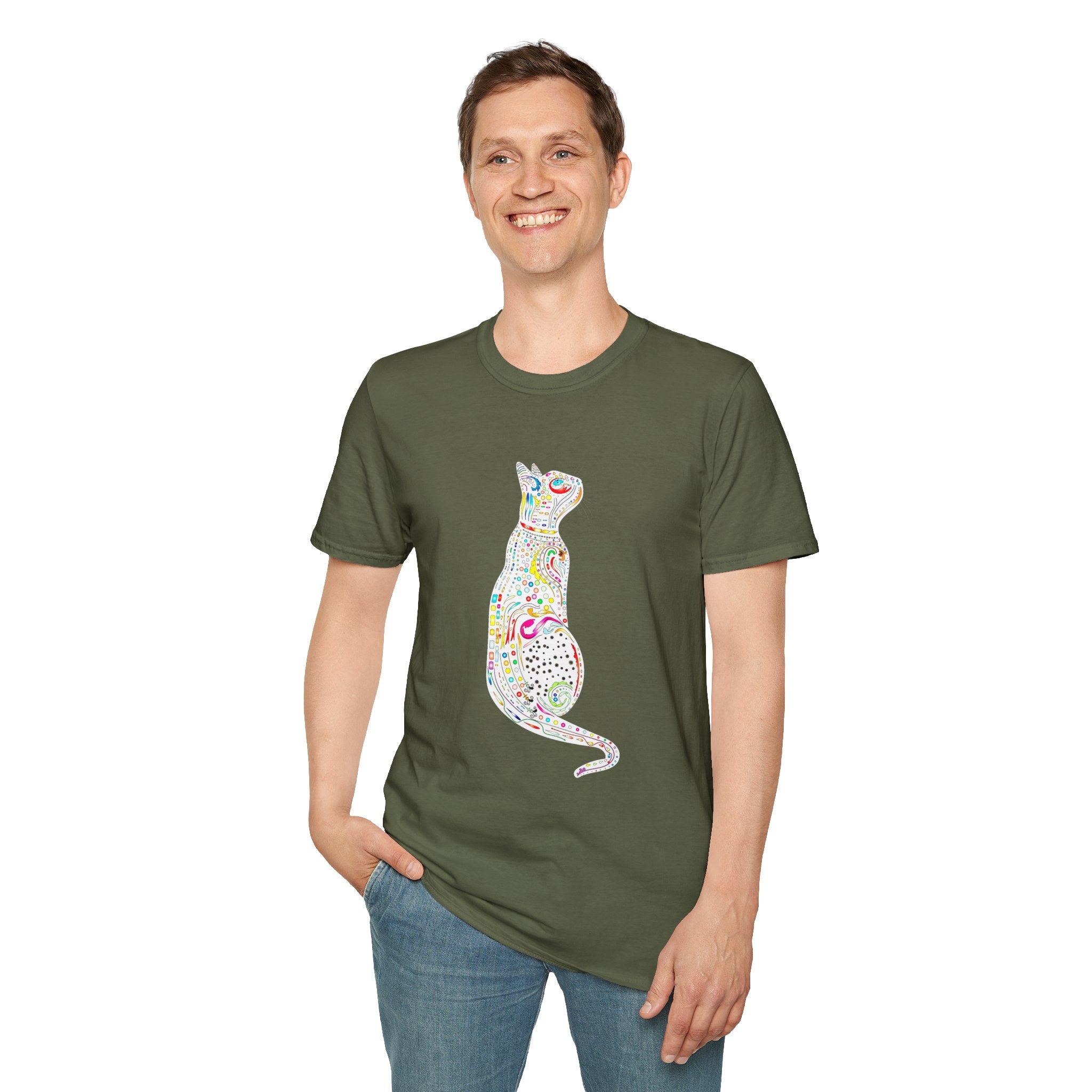 Cat Lover Shirt, Colorful Cat Graphic T-Shirt, Cute Cat Silhouette Tee