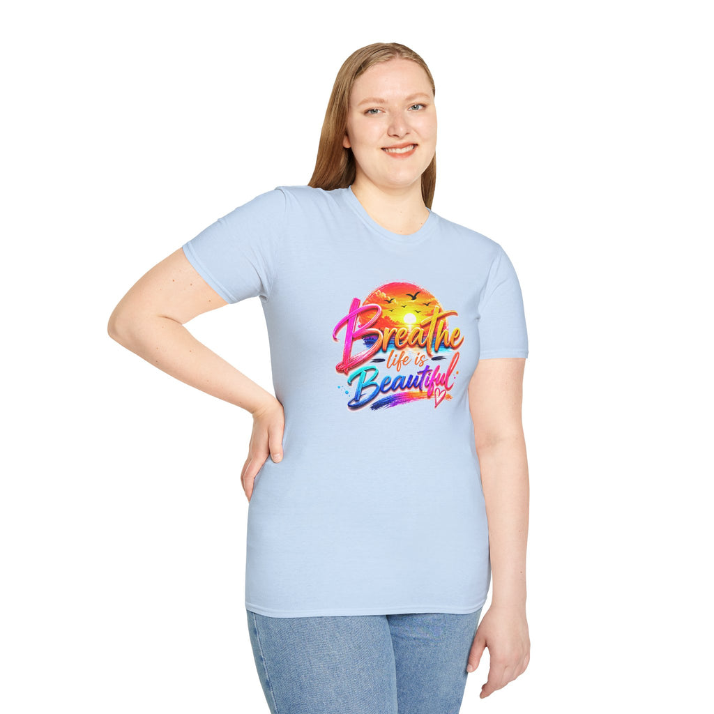 T-Shirt — "Breathe Life Is Beautiful" Sunset Graphic Tee