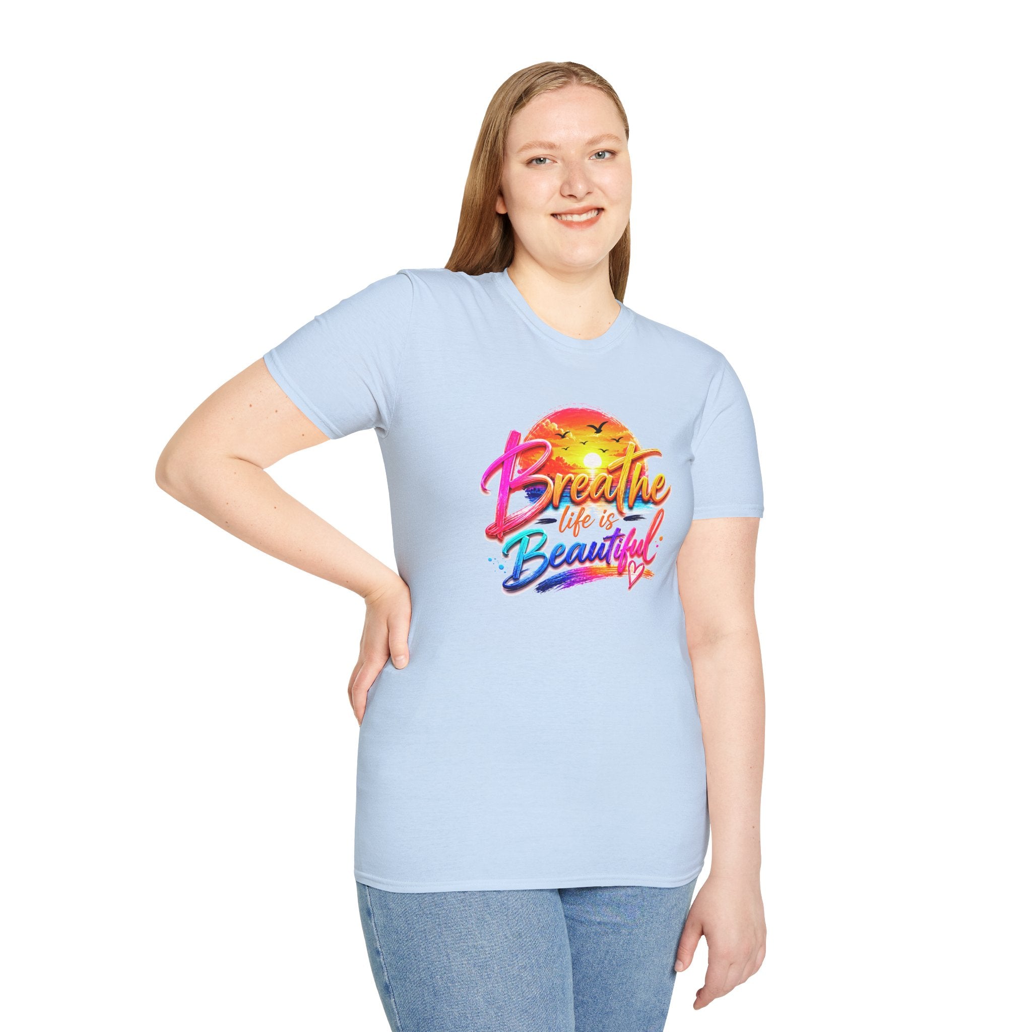 T-Shirt — "Breathe Life Is Beautiful" Sunset Graphic Tee