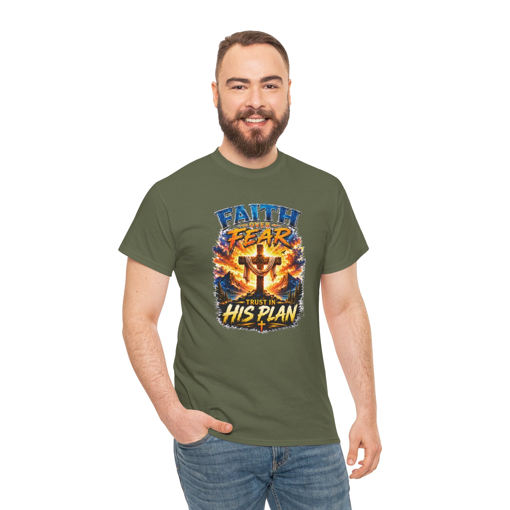 Faith Over Fear Christian T-Shirt | Trust in His Plan Cross Graphic Tee | Religious Unisex Shirt | Christian Gift