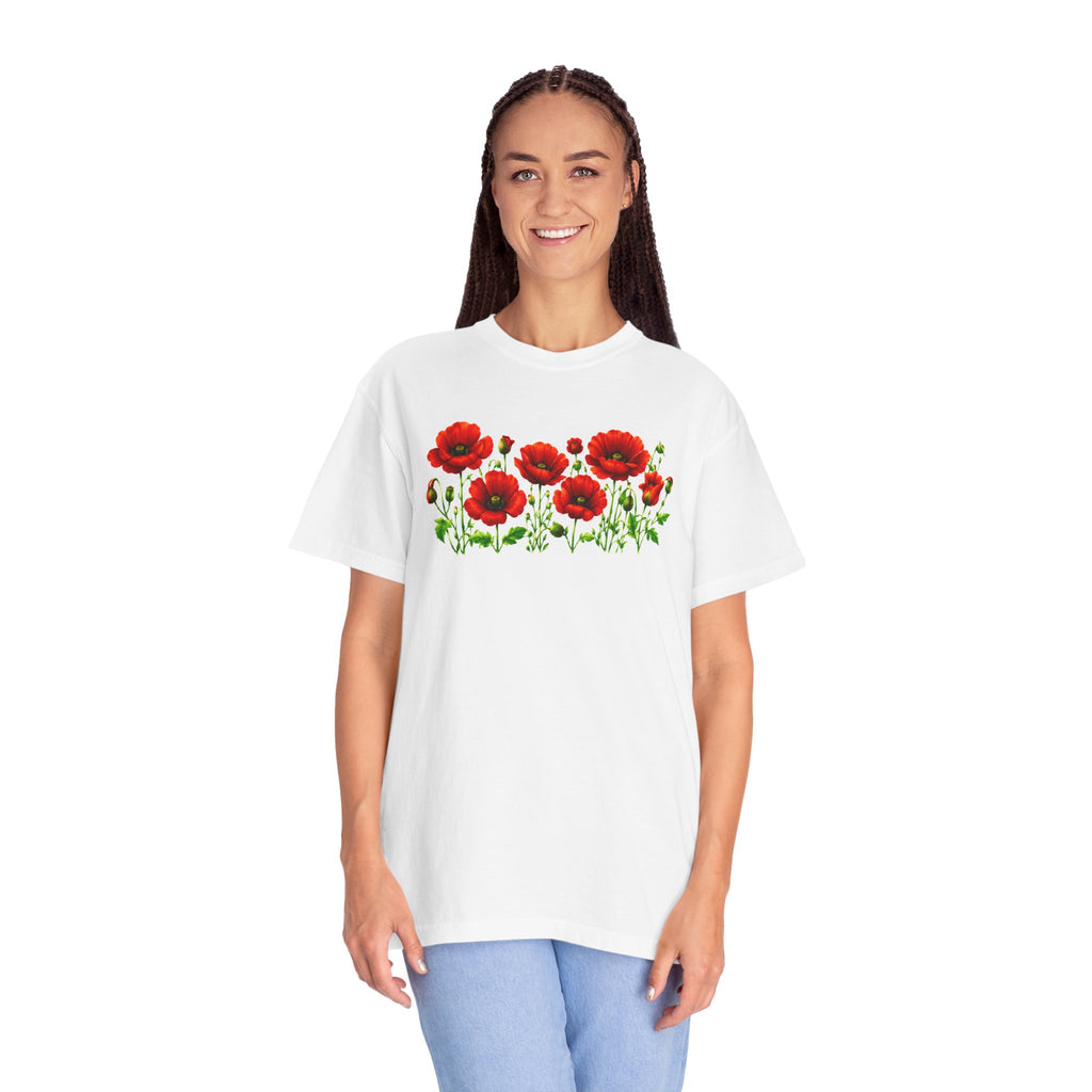 Red Poppy Shirt, Floral T-Shirt for Women, Wildflower Graphic Tee, Botanical Garden Shirt, Comfort Colors Tee