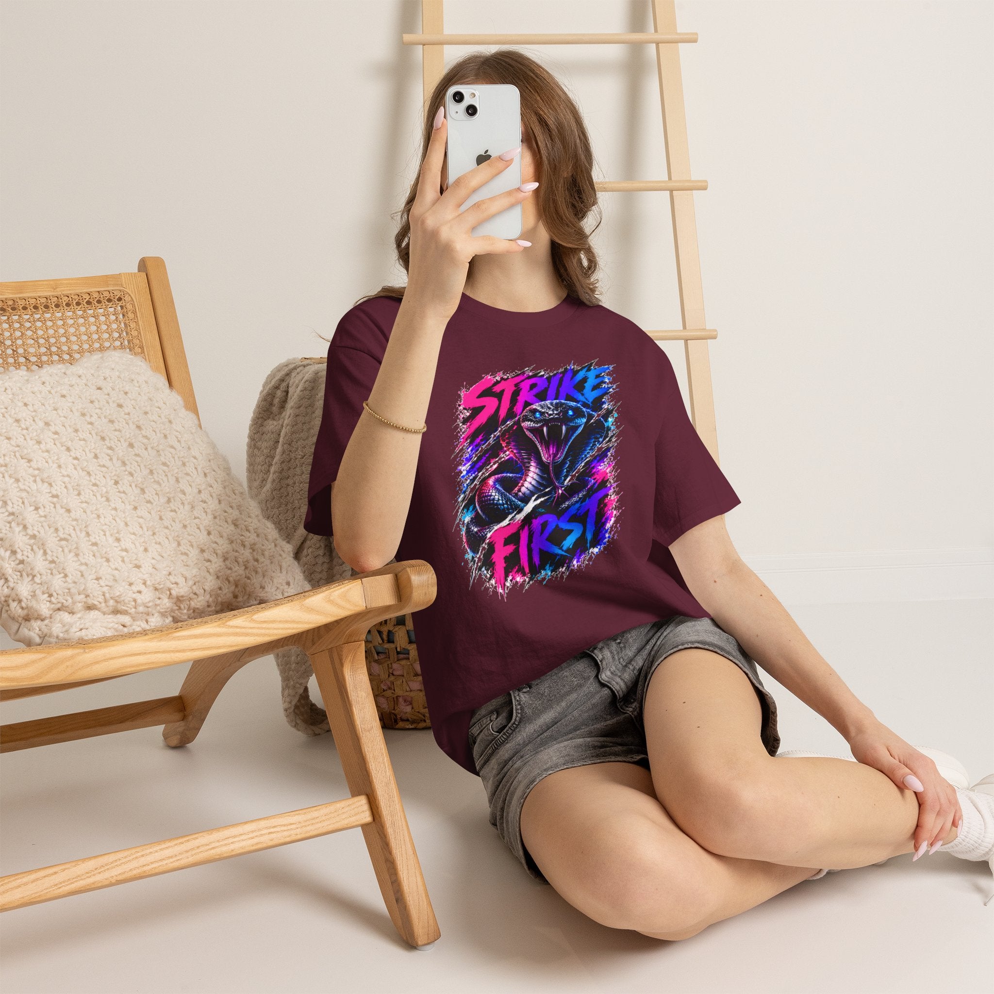 Strike First Cobra T-Shirt | Neon Snake Graphic Tee | Bold Streetwear Shirt | Unisex Graphic Tee