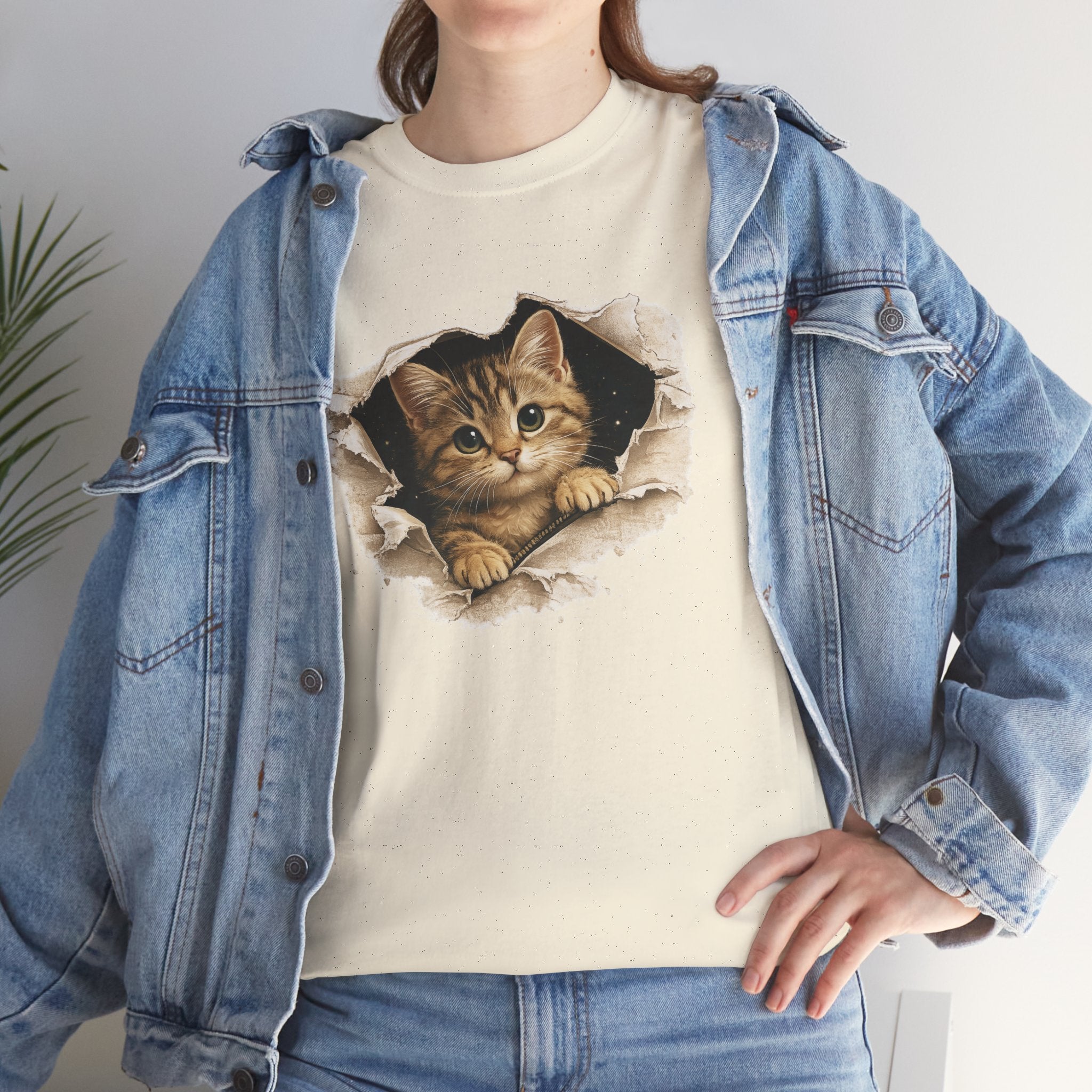 Cat Peeking Through Hole T-Shirt — Cute Kitten Graphic Tee