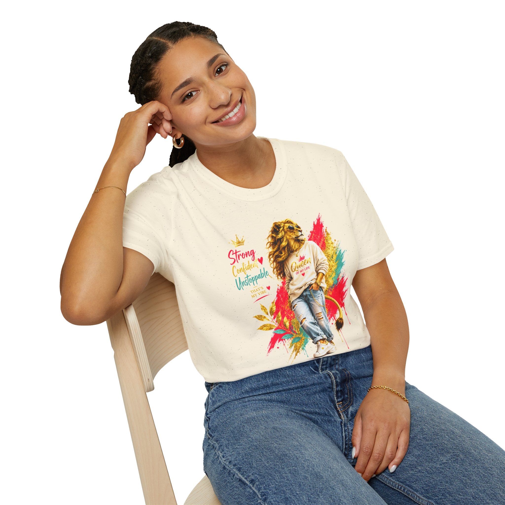 T-Shirt — "Strong, Confident, Unstoppable" Lioness Graphic Tee