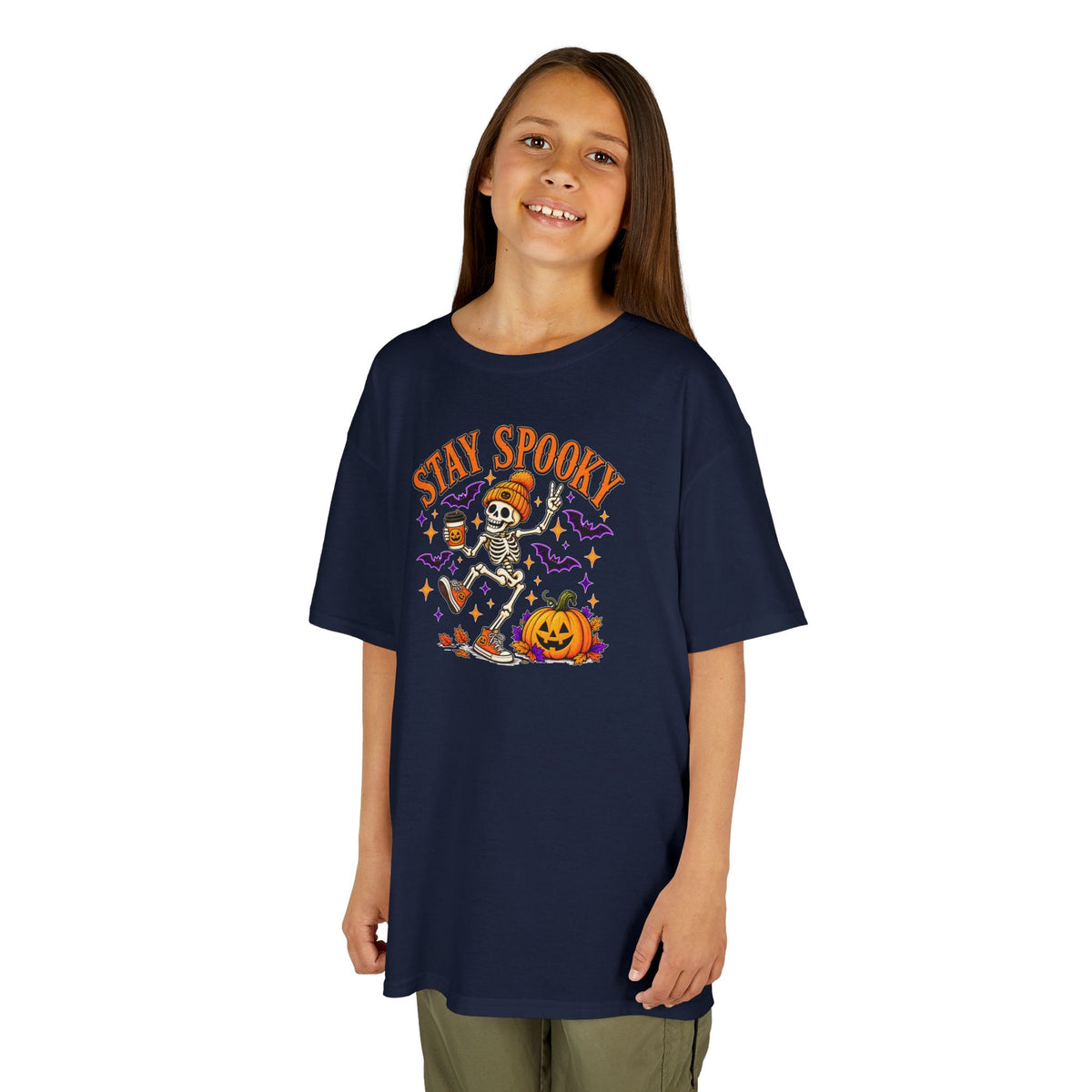 Kids Halloween Shirt, Stay Spooky Skeleton Tee, Pumpkin Graphic T-Shirt, Spooky Season Kids Tee