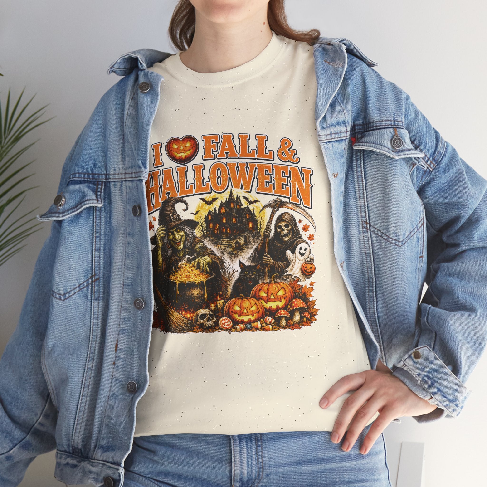 I Love Fall & Halloween T-Shirt | Vintage Halloween Shirt | Spooky Pumpkin Witch Tee | Cute Fall Graphic Tee | Autumn Lover Gift