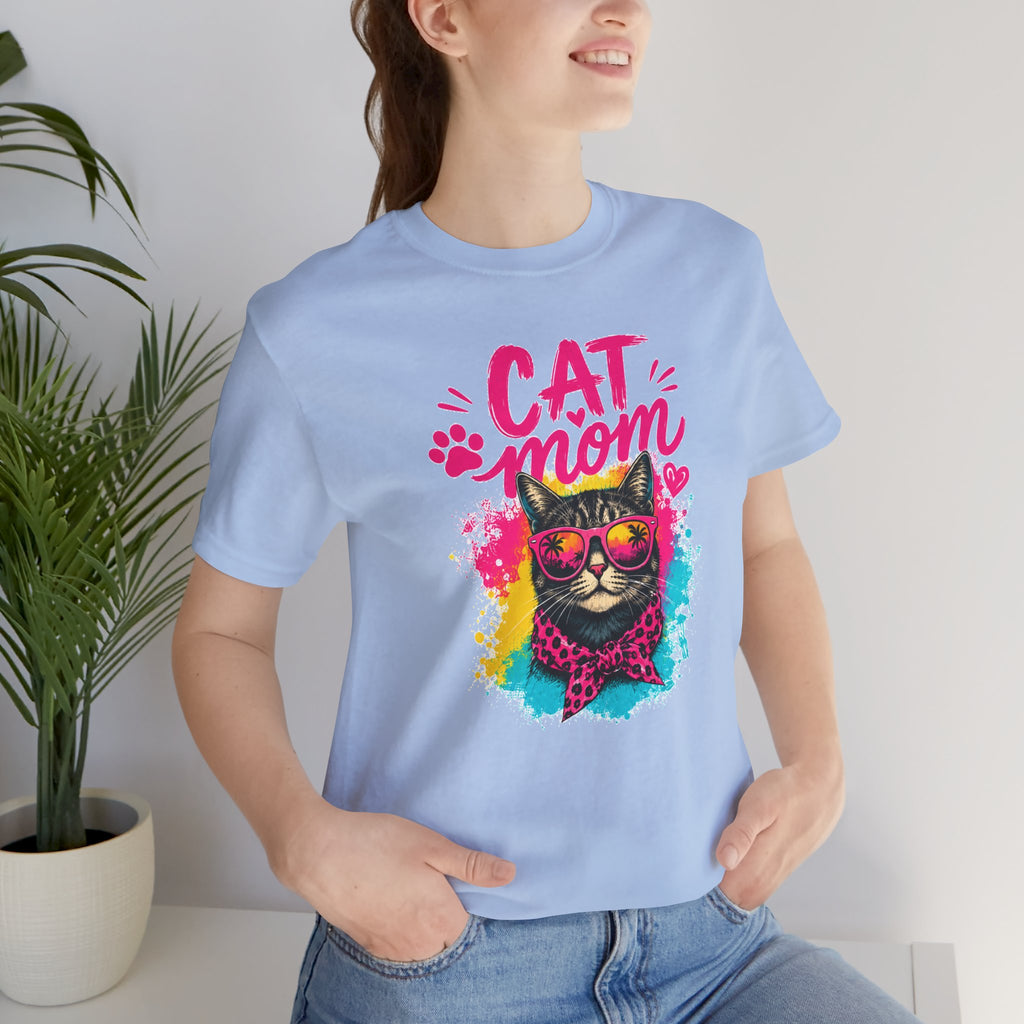 Cat Mom T-Shirt | Funny Cat Mom Gift | Colorful Retro Cat Lover Tee | Cute Cat Graphic Shirt | Unisex Cat Mom Tee