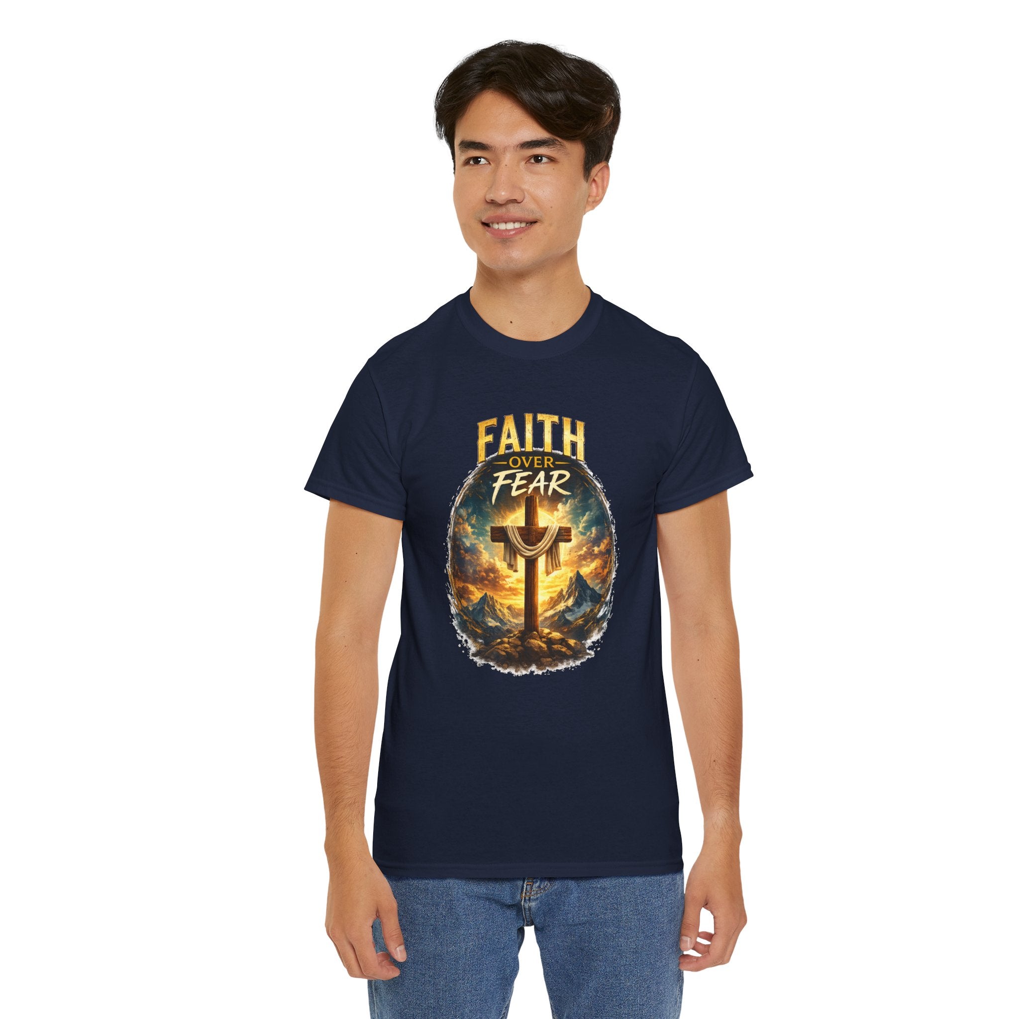 Faith Over Fear Christian T-Shirt | Cross Graphic Tee | Jesus Faith Shirt | Religious Unisex Shirt | Christian Gift for Men & Women