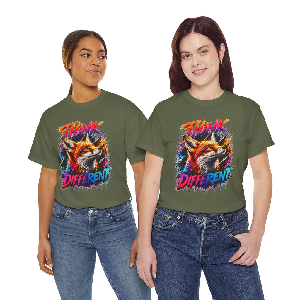 Think Different Fox Shirt, Colorful Fox T-Shirt, Wildlife Graphic Tee, Neon Animal Shirt, Gift for Fox Lovers