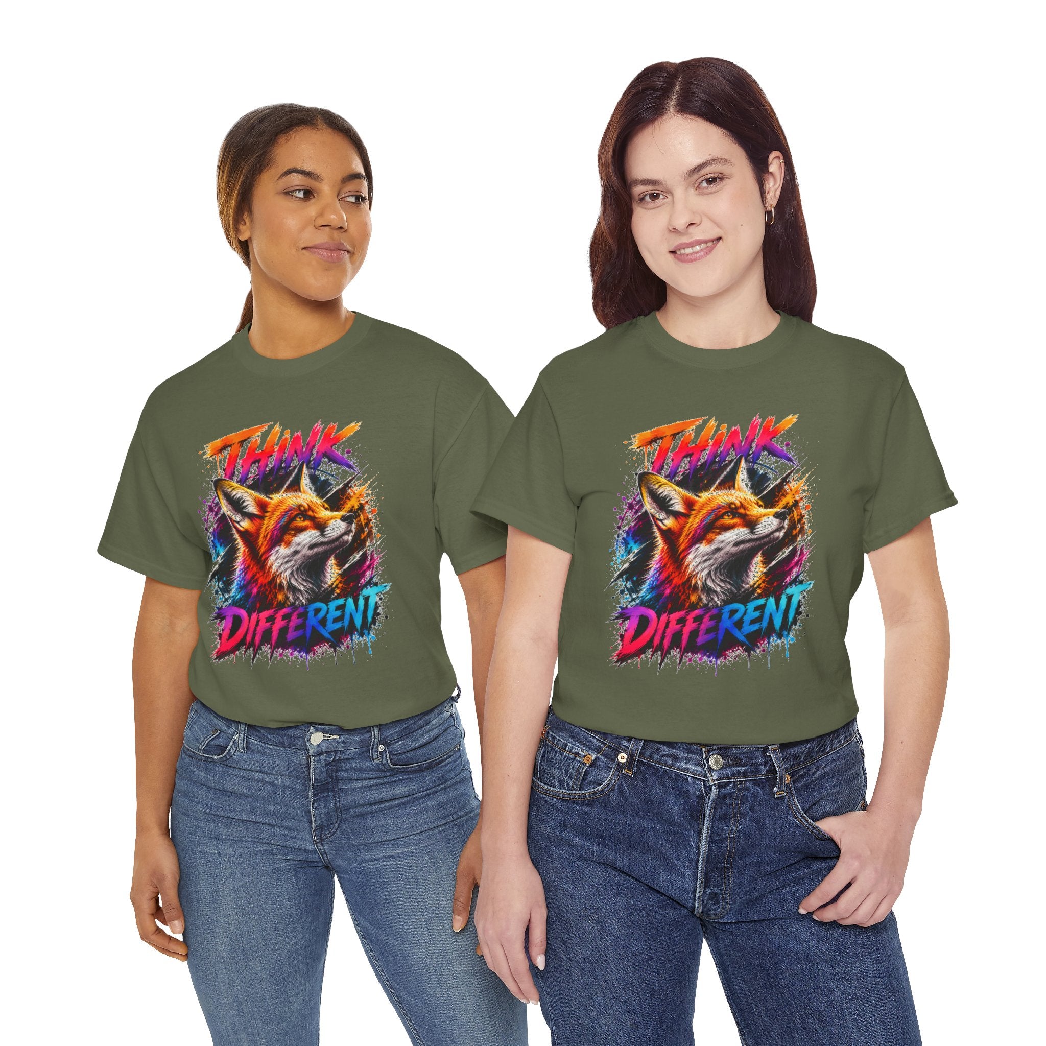 Think Different Fox Shirt, Colorful Fox T-Shirt, Wildlife Graphic Tee, Neon Animal Shirt, Gift for Fox Lovers