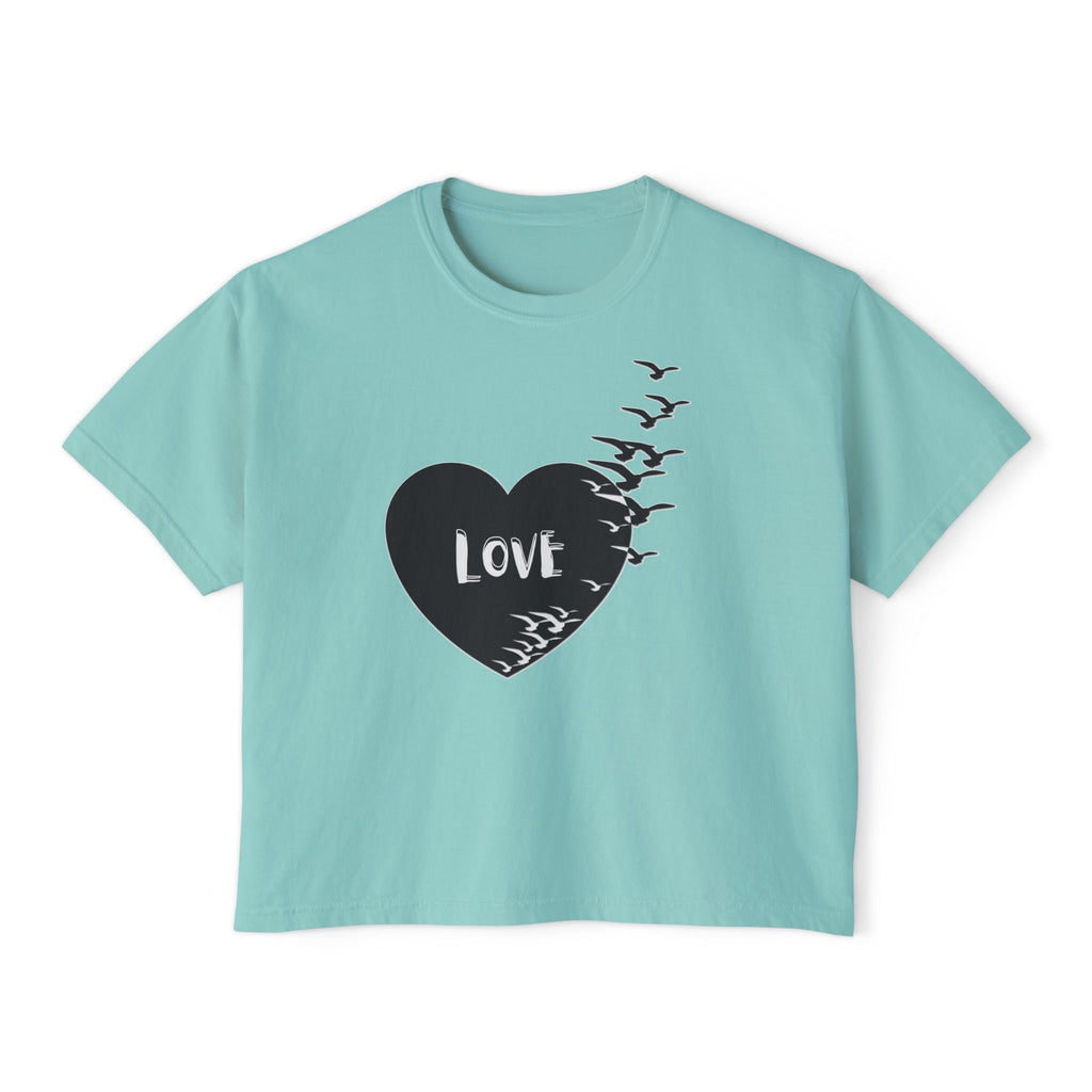 Love Bird Heart Boxy Tee — Women's Casual Graphic Shirt