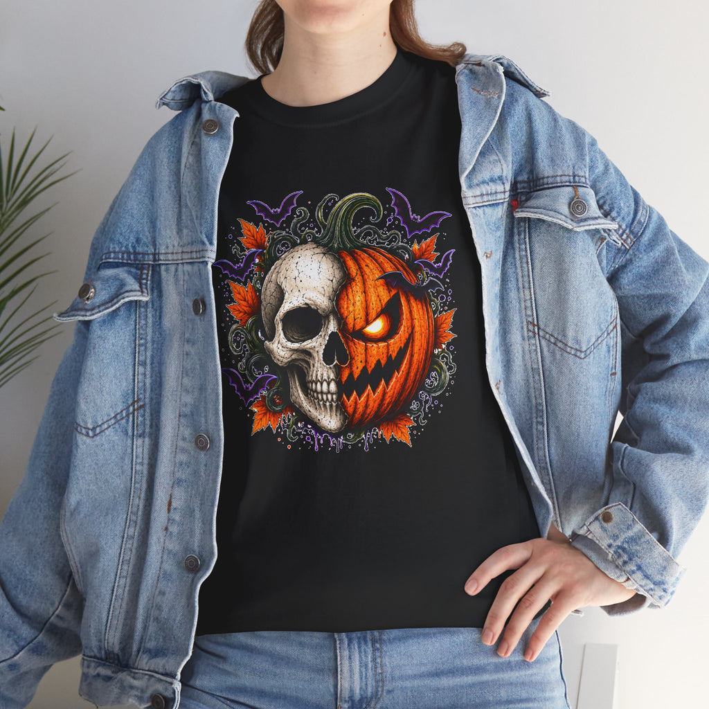 Halloween Skull Pumpkin T-Shirt, Spooky Jack O Lantern Graphic Tee, Unisex Halloween Shirt, Gothic Fall Tee