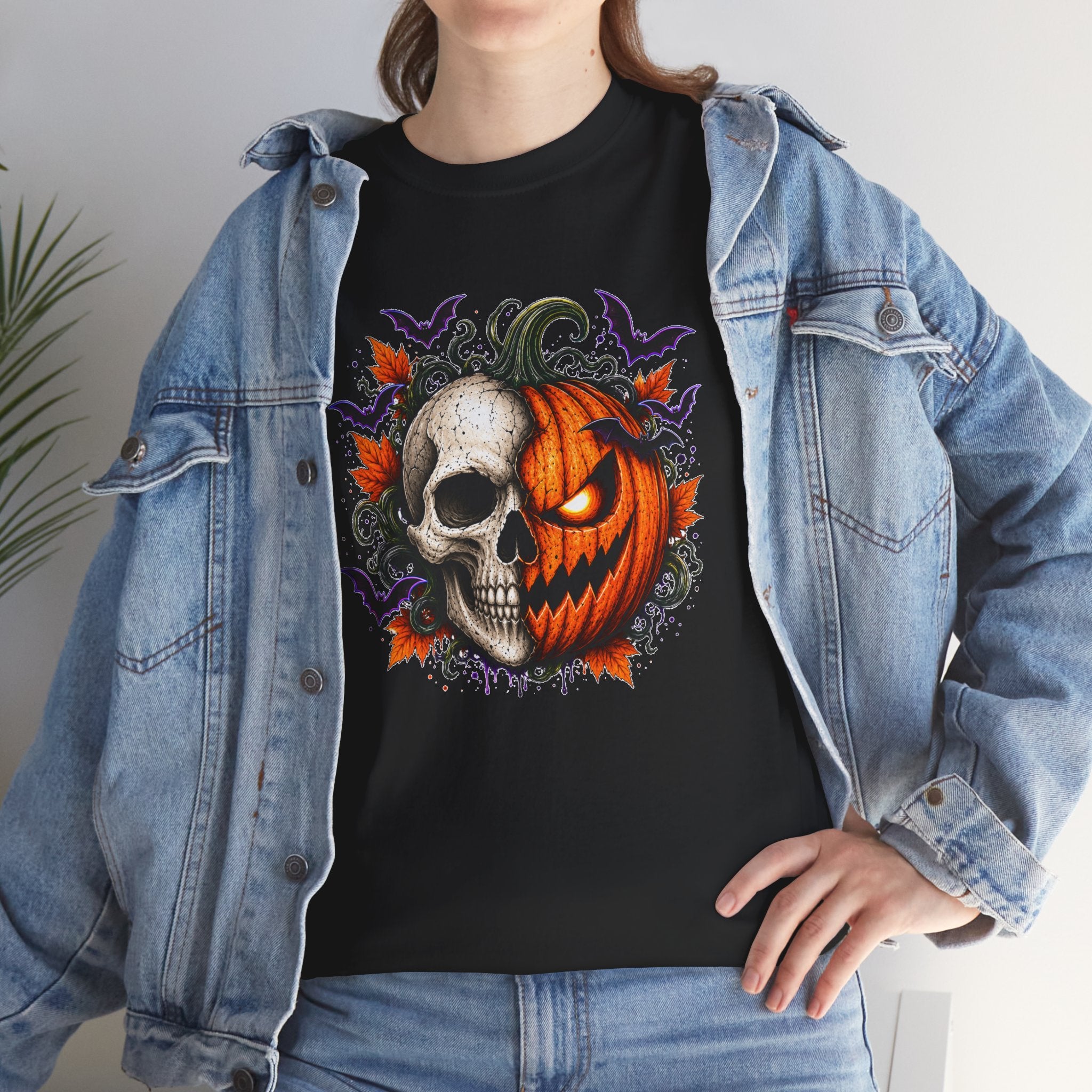 Halloween Skull Pumpkin T-Shirt, Spooky Jack O Lantern Graphic Tee, Unisex Halloween Shirt, Gothic Fall Tee