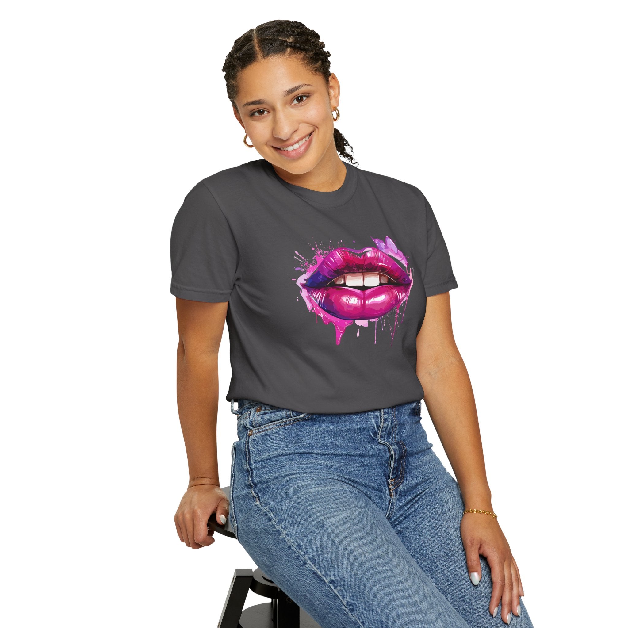 Lip Art T-Shirt — Pink Drip Painted Lips Graphic Tee