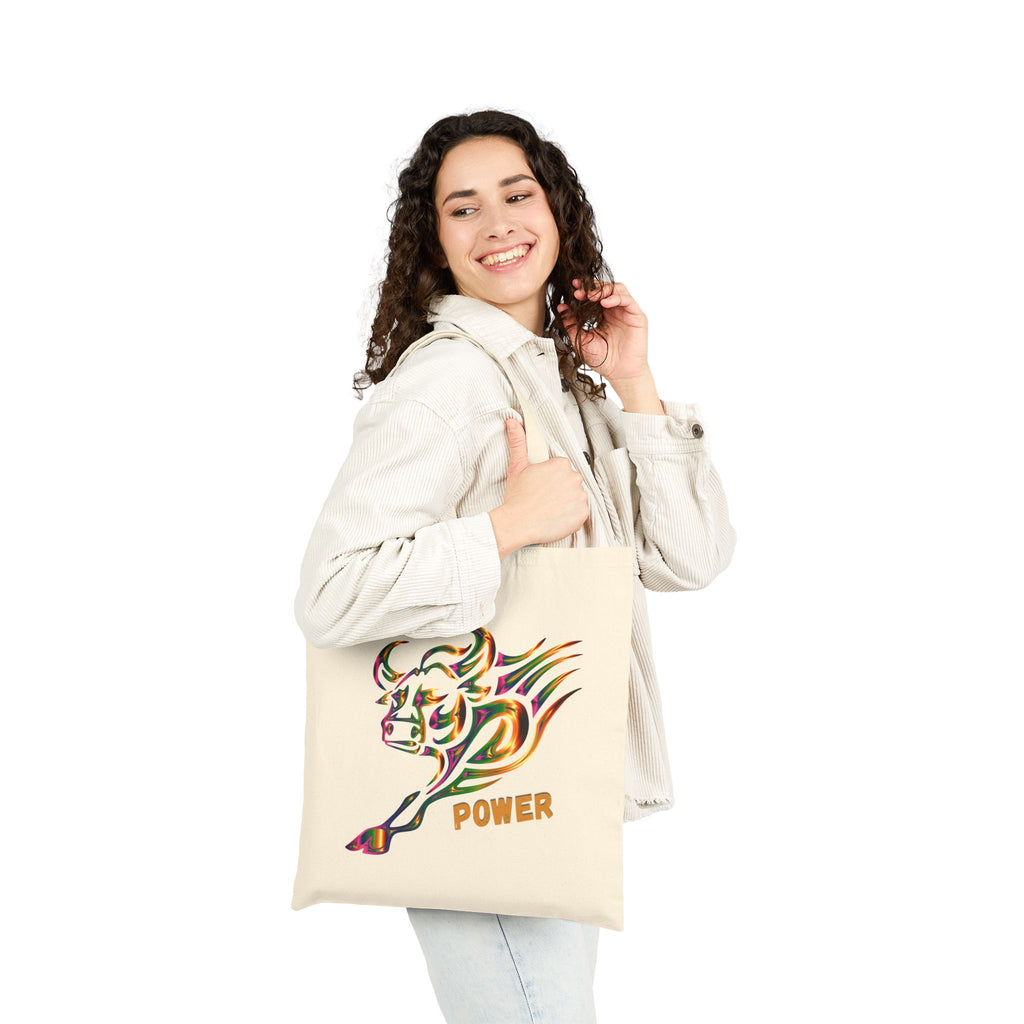 Power Bull Canvas Tote - Colorful Charging Bull Eco Tote Bag