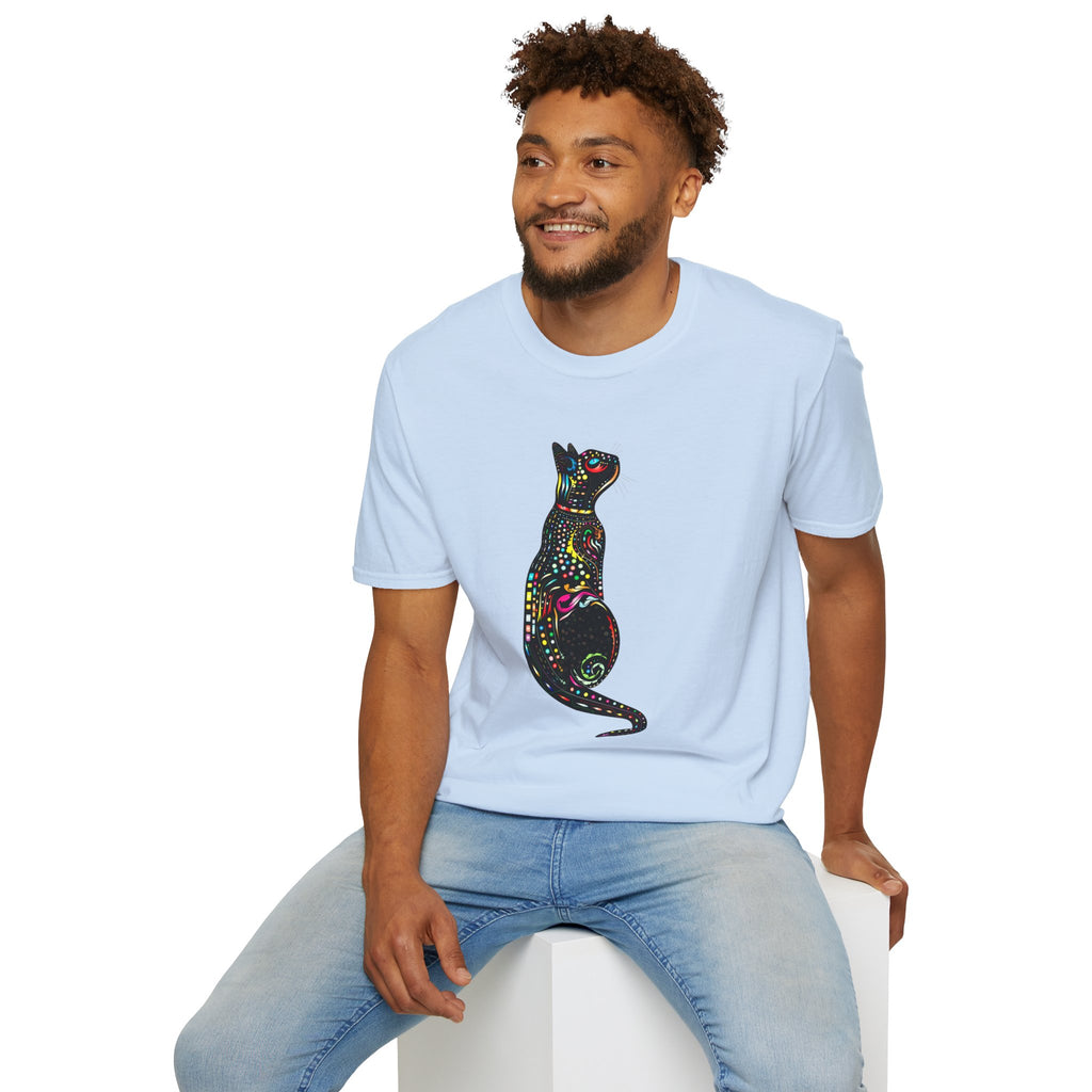 Cute Cat Graphic Tee, Colorful Black Cat Design, Aesthetic Cat Lover Shirt