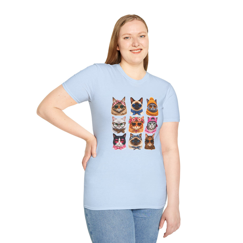 Cute Cat Faces T-Shirt, Cat Lover Tee, Funny Kitty Shirt, Colorful Cat Graphic Tee, Gift for Cat Mom, Cat Owner Gift, Animal Lover Shirt