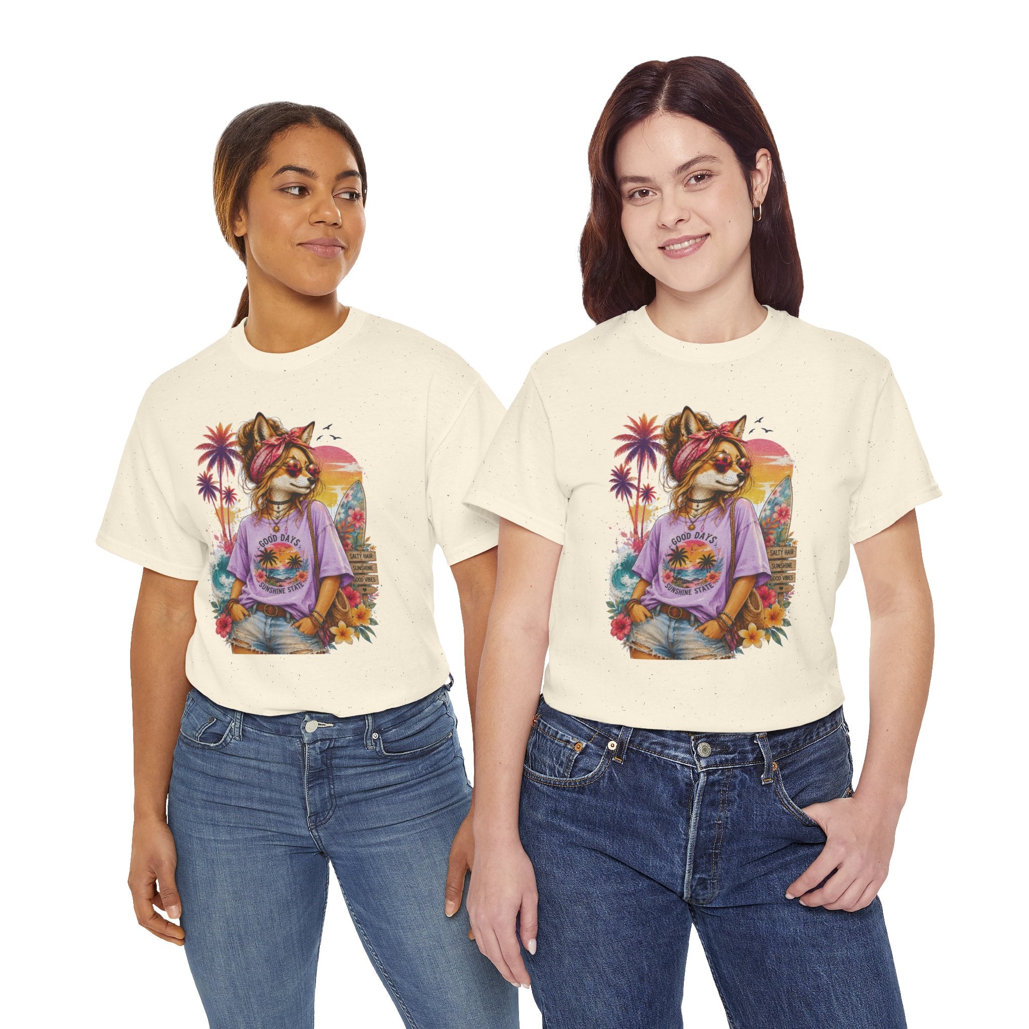 Fox Beach Vibes Shirt, Retro Beach T-Shirt, Summer Sunset Graphic Tee, Coastal Vacation Gift