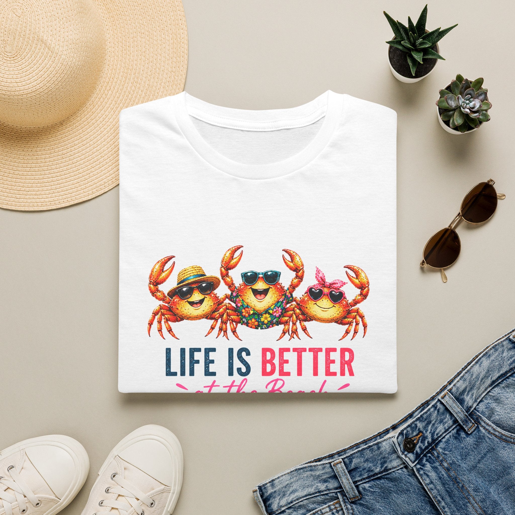 Funny Beach Crab T-Shirt | Life Is Better at the Beach Tee | Cute Summer Vacation Shirt | Coastal Graphic Tee | Ocean Lover Gift
