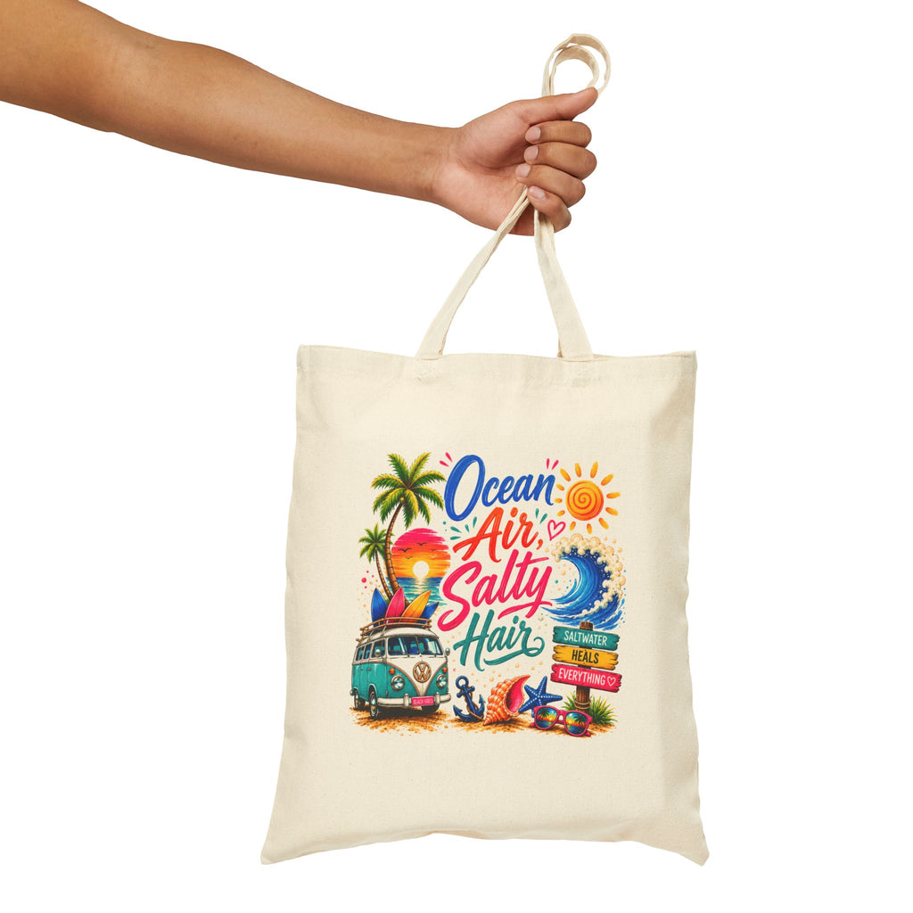 Ocean Air Salty Hair Tote Bag, Beach Canvas Tote, Tropical Summer Bag, Coastal Shopper, Beach Lover Gift, Vacation Tote