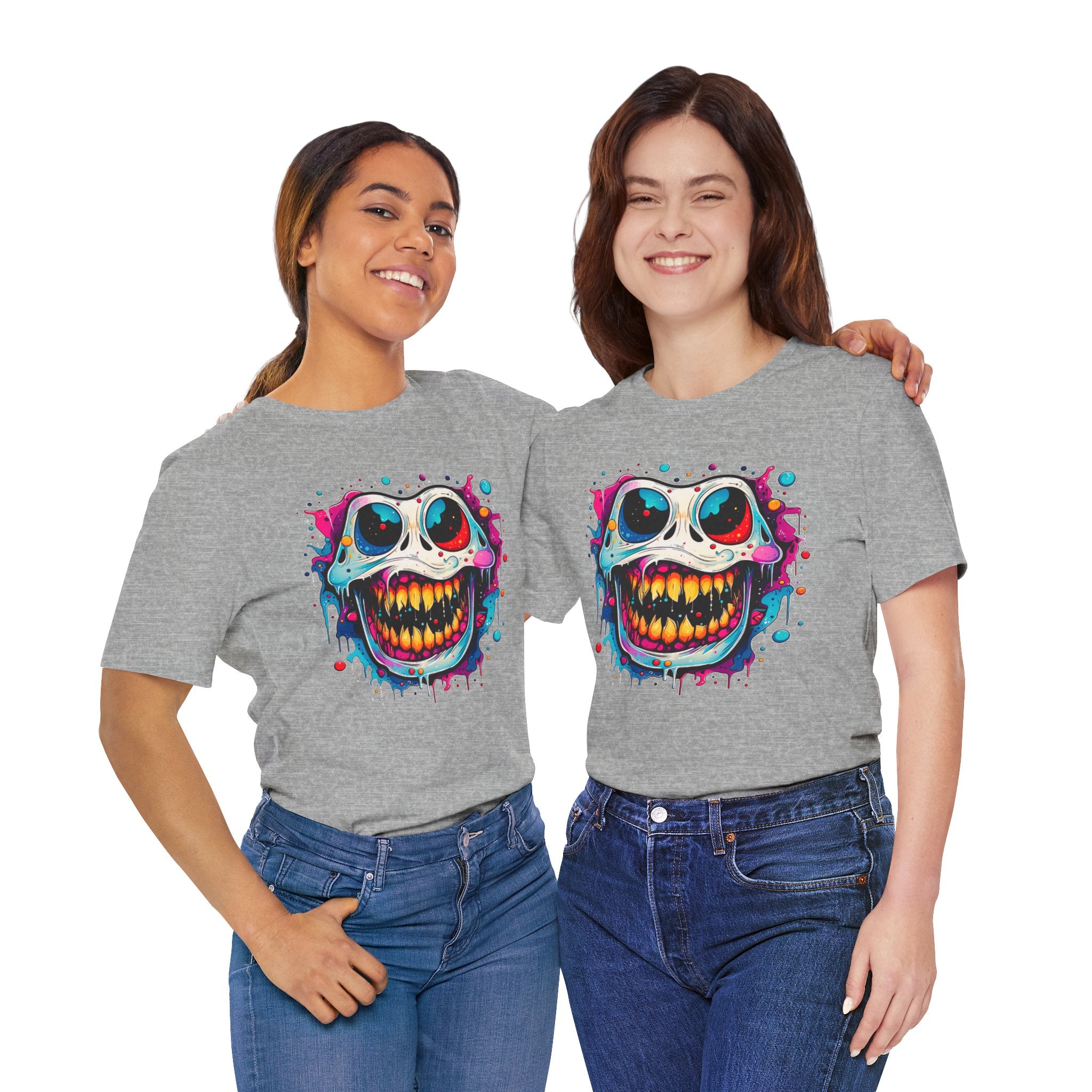 Unisex Skull Smile Tee -Vibrant Neon Drip Horror Graphic T Shirt