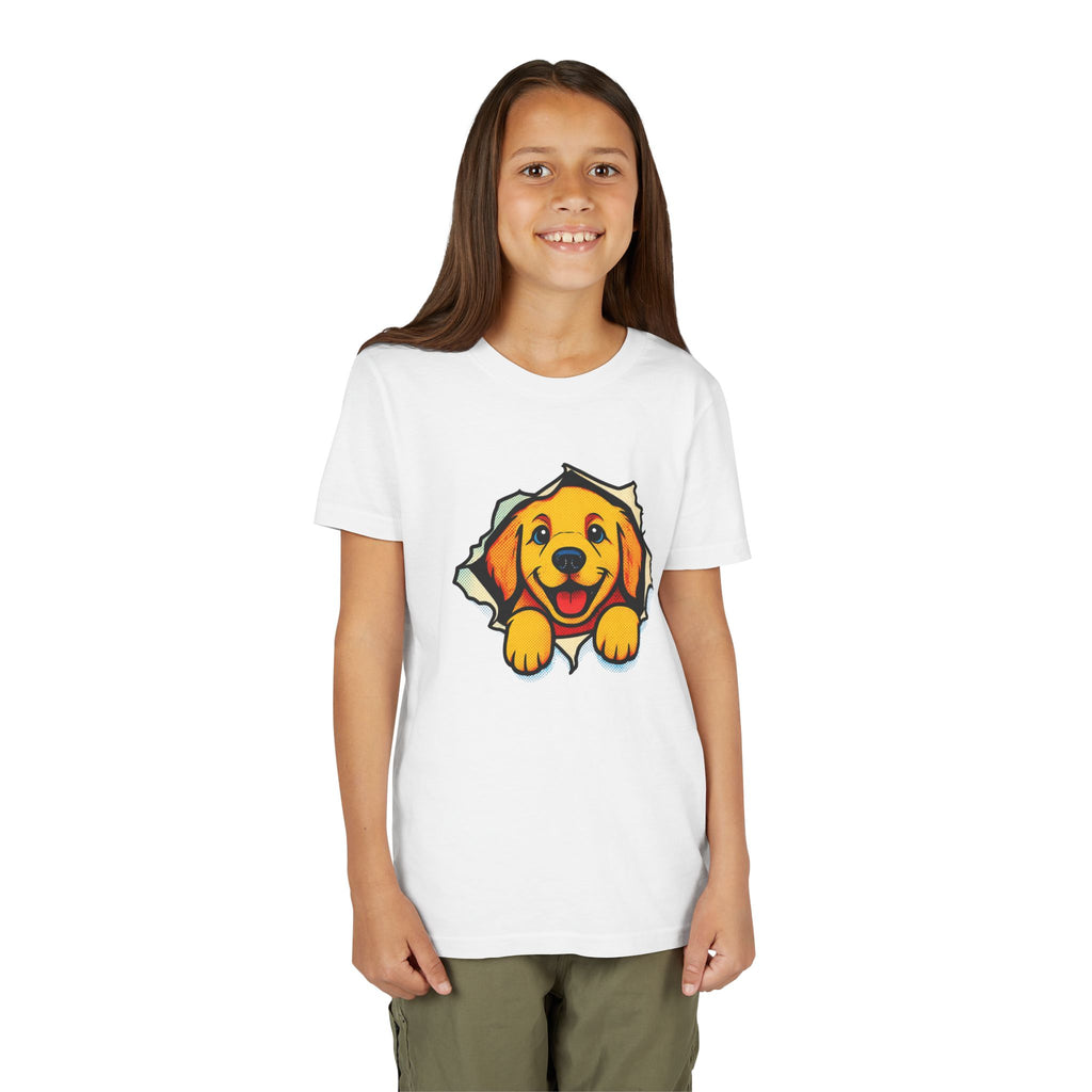 Kids T‑Shirt - Cute Golden Retriever Peeking Puppy Tee for Boys & Girls
