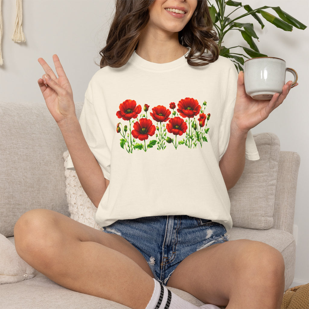 Red Poppy Shirt, Floral T-Shirt for Women, Wildflower Graphic Tee, Botanical Garden Shirt, Comfort Colors Tee
