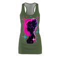 Cosmic Silhouette Racerback Dress, Neon Moon Woman Dress, Galaxy Graphic Dress, Sleeveless Summer Dress, Celestial Art Dress, Festival Outfit, Gift for Her