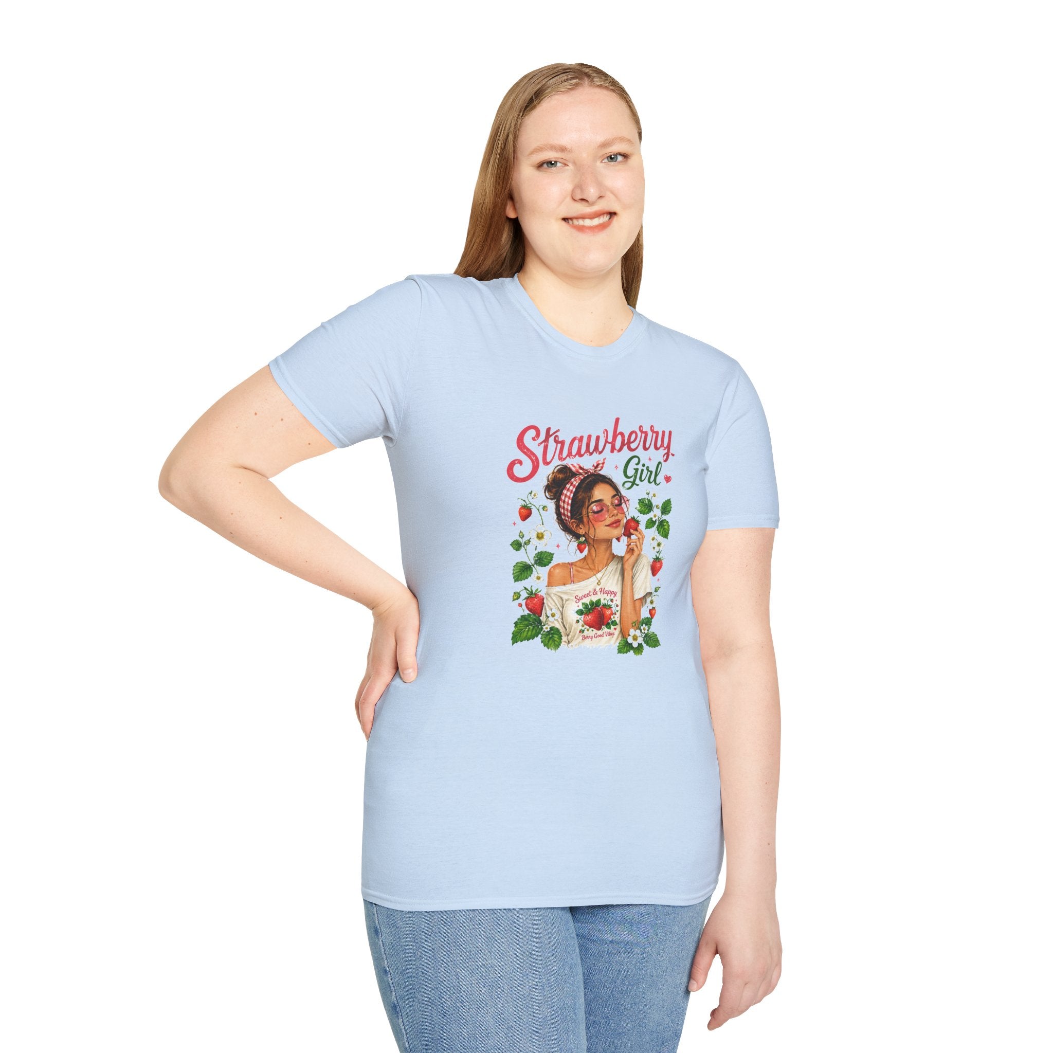Strawberry Girl T-Shirt, Cute Strawberry Graphic Tee, Retro Fruit Shirt, Summer Women's T-Shirt