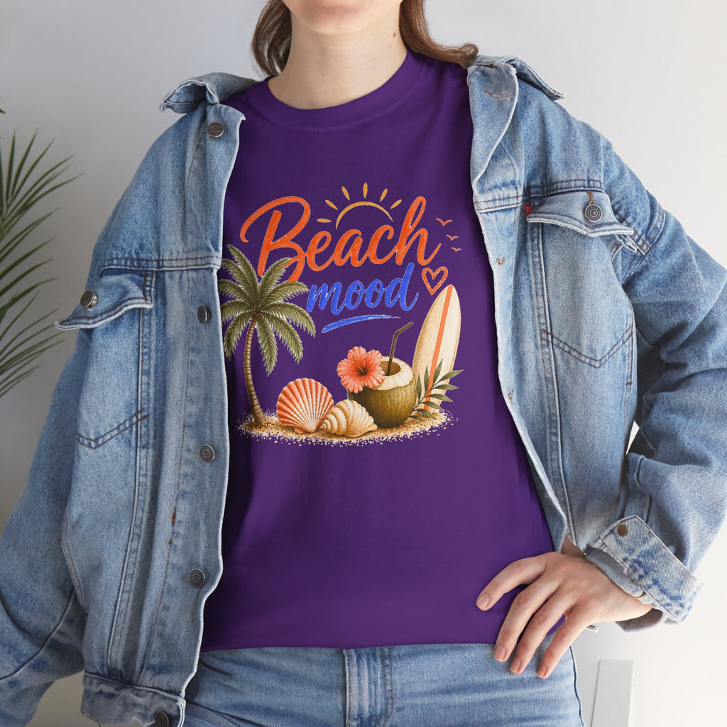 Beach Mood T-Shirt - Tropical Palm, Seashell Graphic Tee