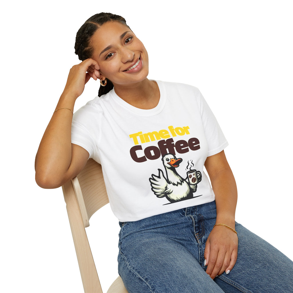 Time for Coffee Goose T-Shirt ☕🪿 Funny Cute Coffee Lover Graphic Tee Unisex Gift