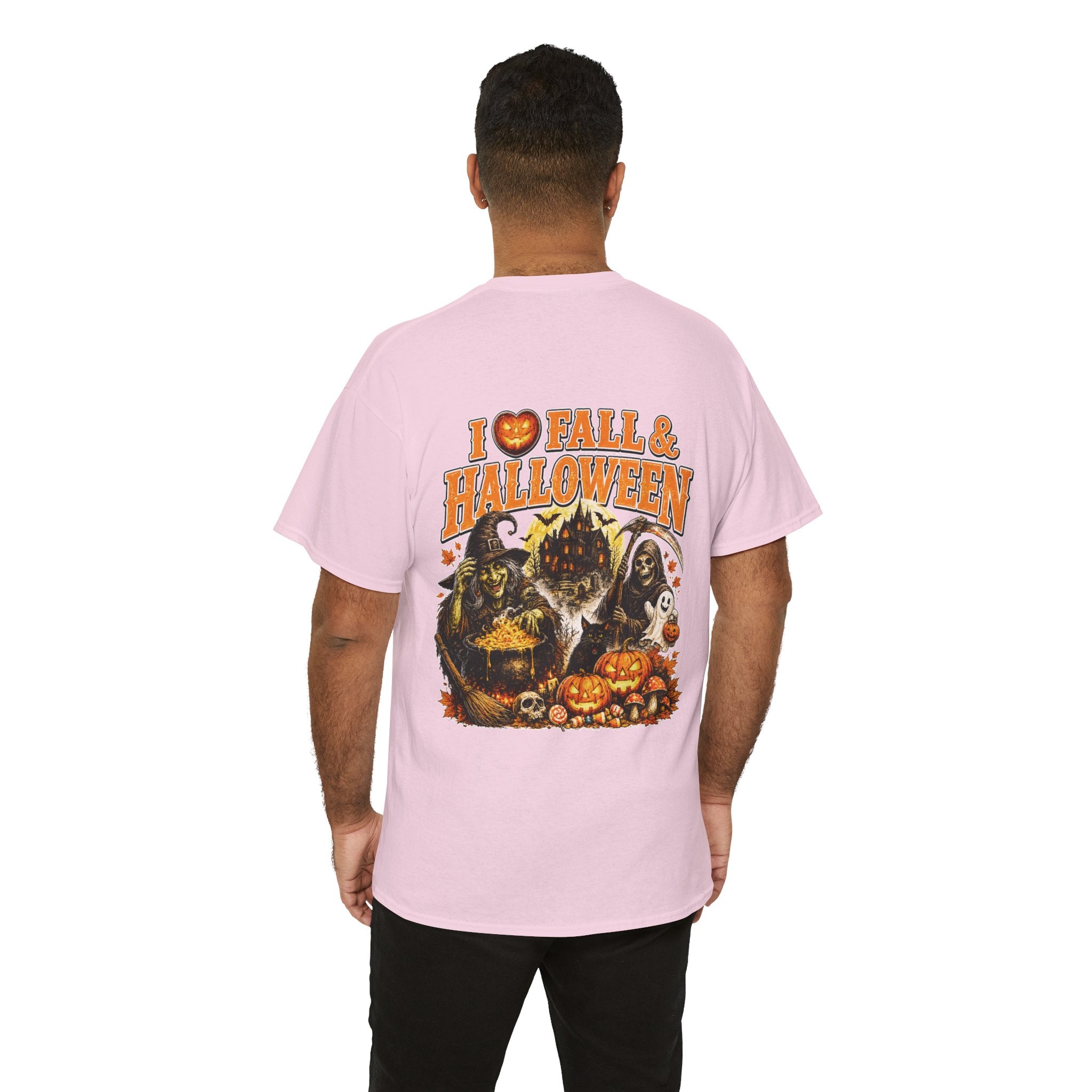 Halloween Fall Graphic Tee — "I  Fall & Halloween" Vintage Pumpkin & Spooky Characters Shirt