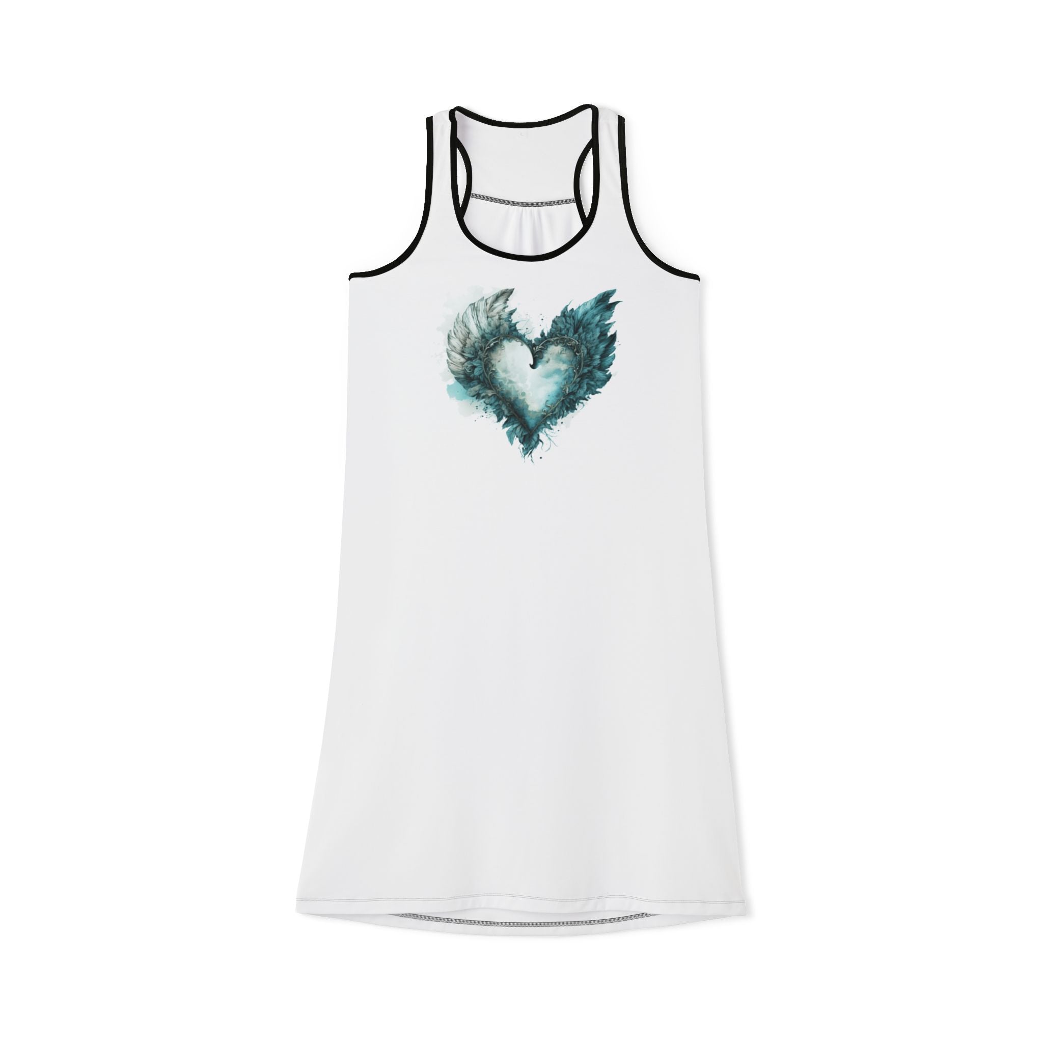 Boho Heart Racerback Dress, Feather Heart Summer Dress, Cute Beach Sundress for Women