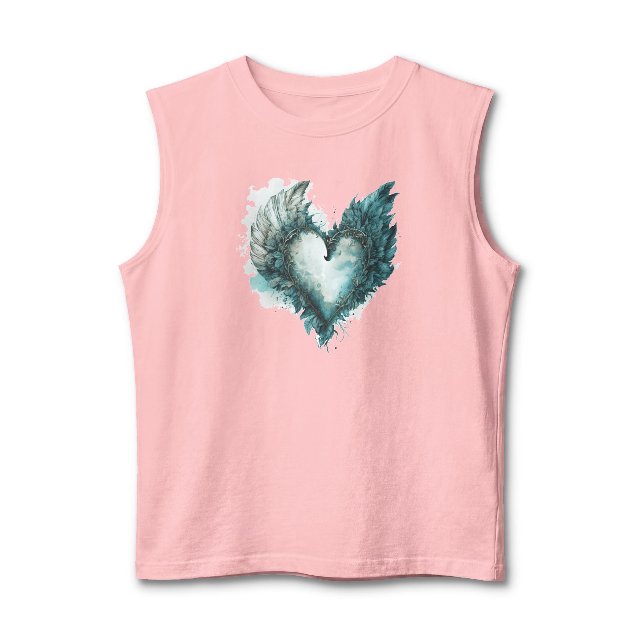 Angel Wing Heart Muscle Tank, Watercolor Winged Heart Shirt, Men's Graphic Tank Top, Aesthetic Heart Wings Tank