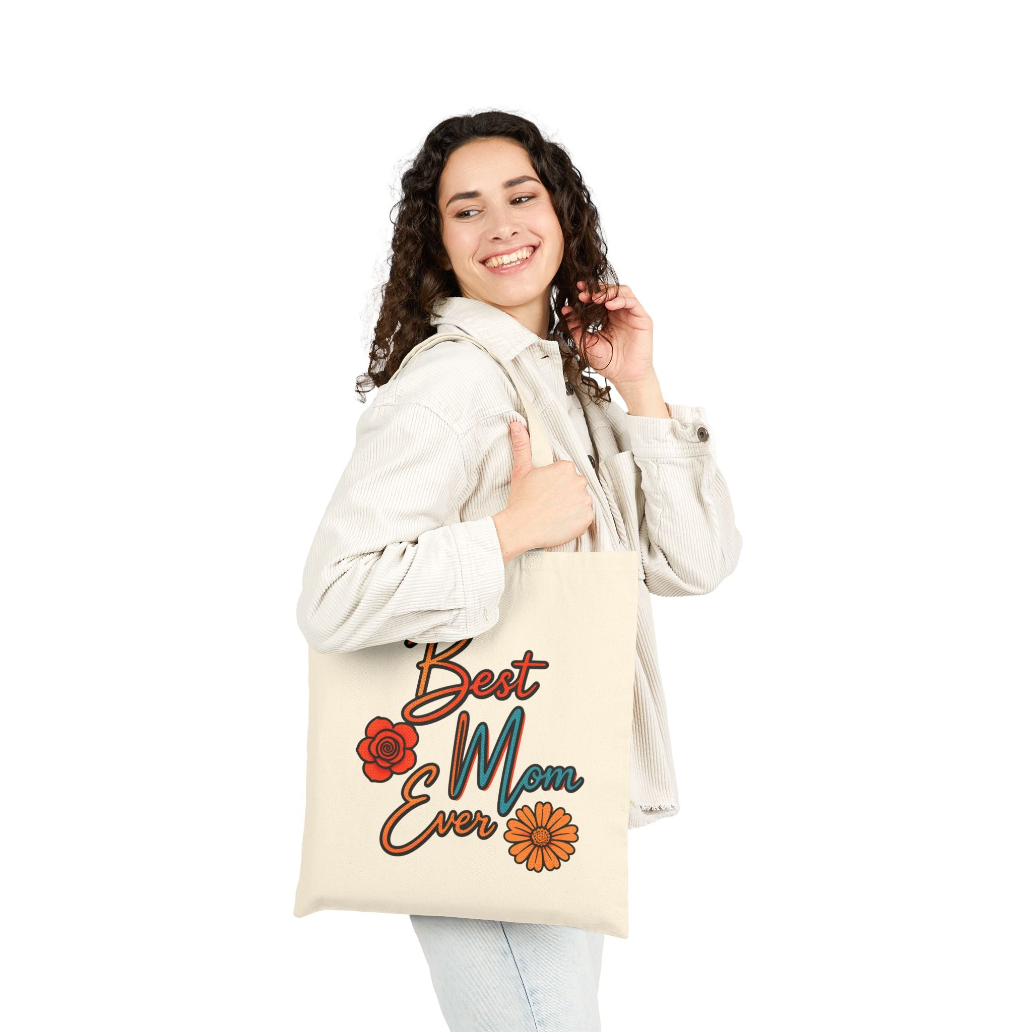 Best Mom Ever Tote Bag, Floral Canvas Bag, Cute Gift for Mom, Retro Style Reusable Bag, Mother’s Day Gift
