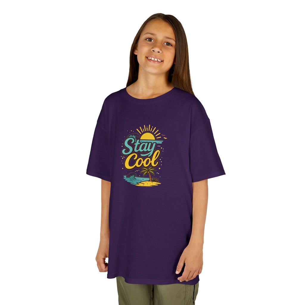 Kids "Stay Cool" Beach Graphic Tee — Tropical Sun & Palm Vacation Shirt