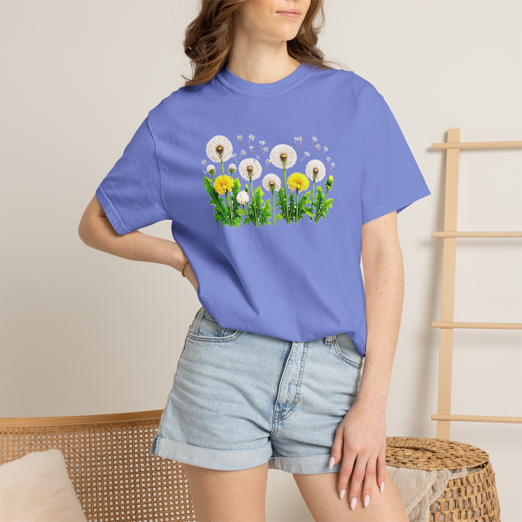 Dandelion Flower Shirt, Wildflower T-Shirt for Women, Botanical Graphic Tee, Spring Garden Shirt, Comfort Colors 1717