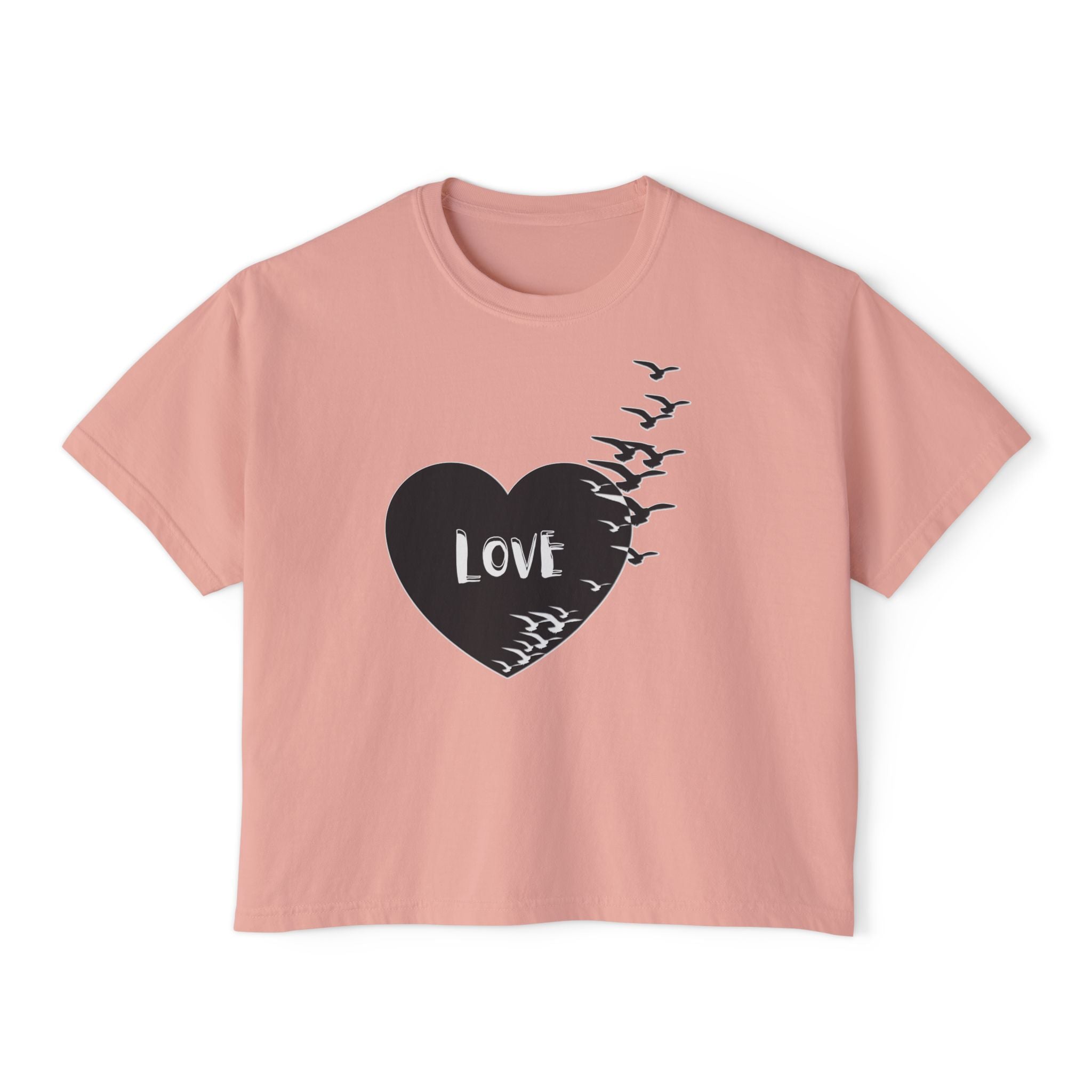 Love Bird Heart Boxy Tee — Women's Casual Graphic Shirt