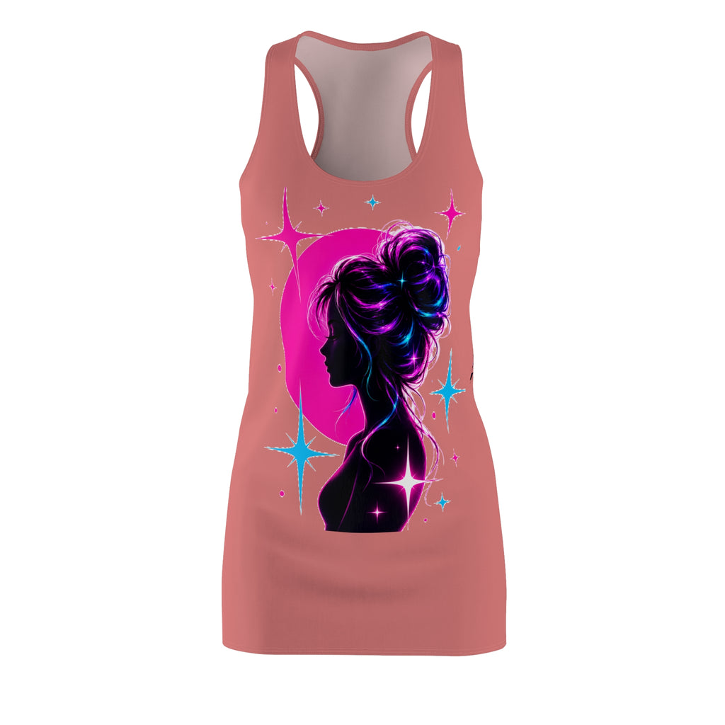 Cosmic Silhouette Racerback Dress, Neon Moon Woman Dress, Galaxy Graphic Dress, Sleeveless Summer Dress, Celestial Art Dress, Festival Outfit, Gift for Her