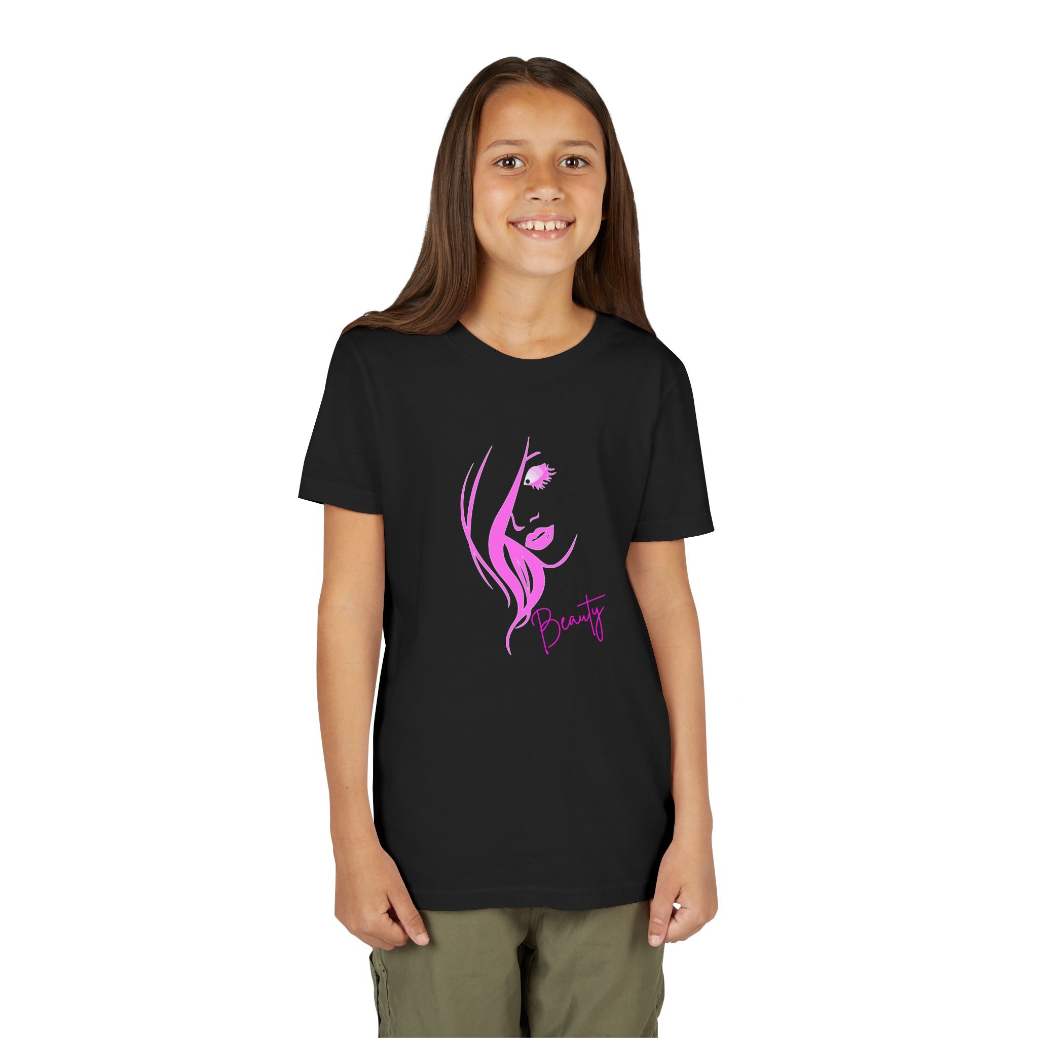 Youth Girls T-Shirt – Pink Beauty Face Graphic Tee, Cute Aesthetic Shirt, Gift for Girls