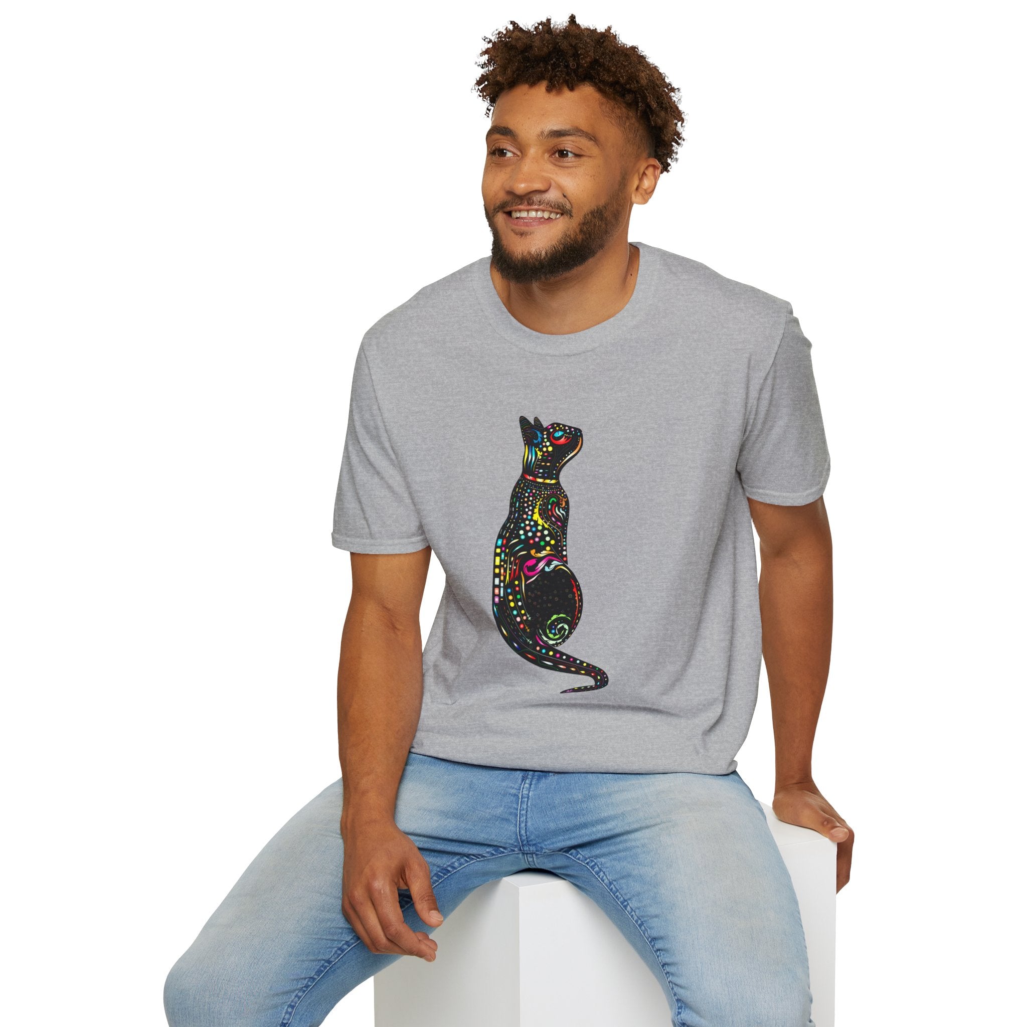 Cute Cat Graphic Tee, Colorful Black Cat Design, Aesthetic Cat Lover Shirt