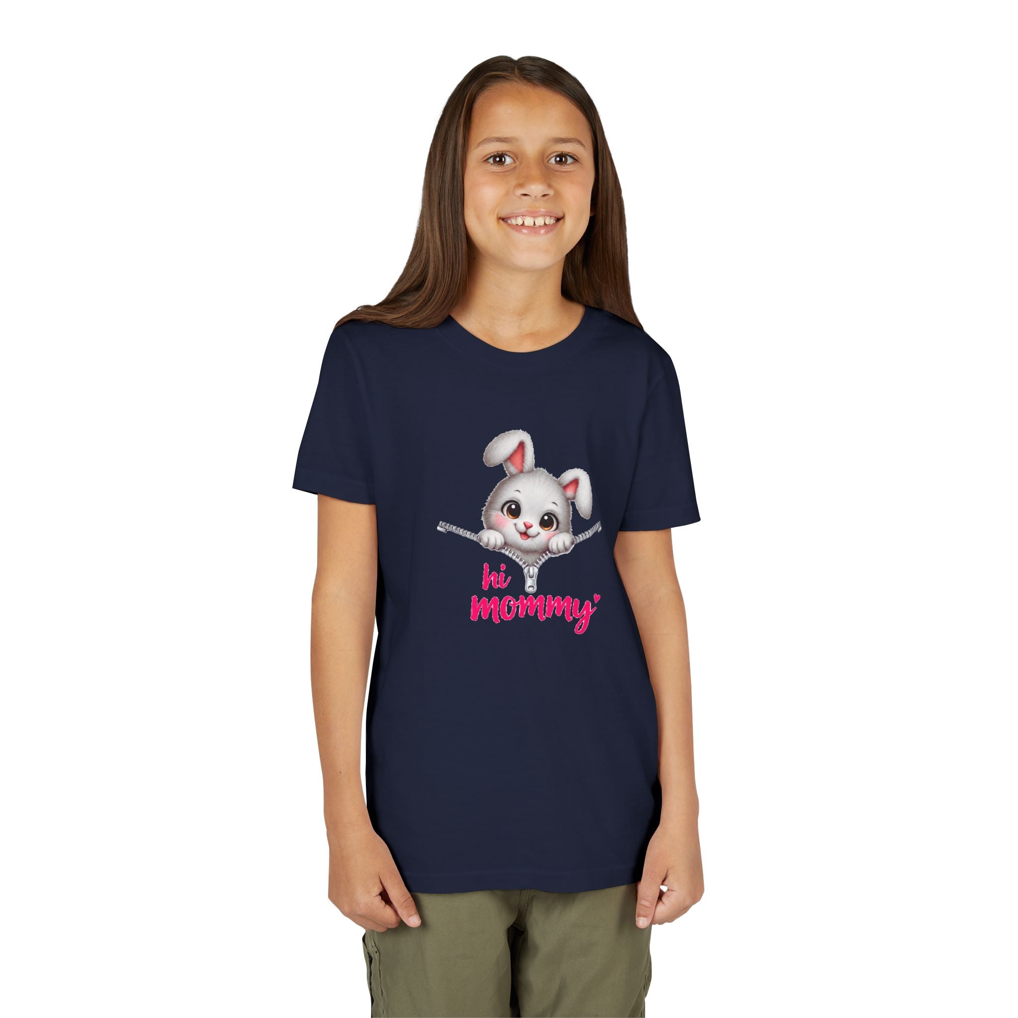Cute Bunny Youth Shirt, Hi Mommy Kids Tee, Funny Rabbit Graphic T-Shirt, Cute Animal Lover Gift for Girls
